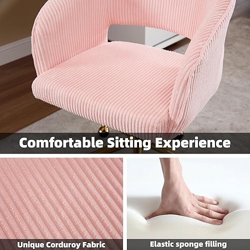 Miniatura 4 de Westice Sillas de escritorio de oficina en casa, moderna silla rodante de pana, silla giratoria de altura ajustable con base dorada, silla