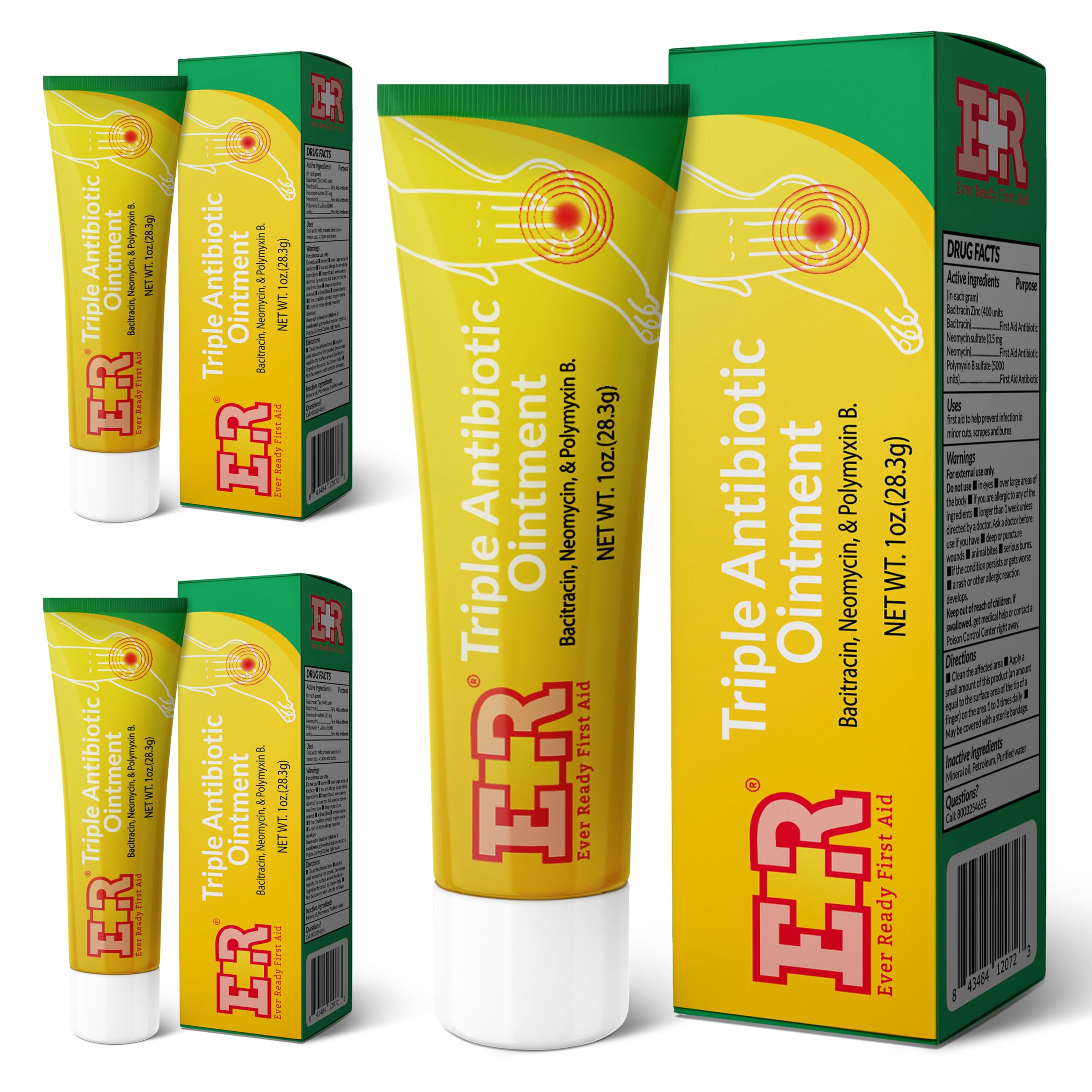 Ever Ready First Aid Triple Antibiotic Ointment 1.0 oz, First Aid Ointment for Minor Scratches, Cuts, Burns, Wounds and Prevents Infection - 3 Pack