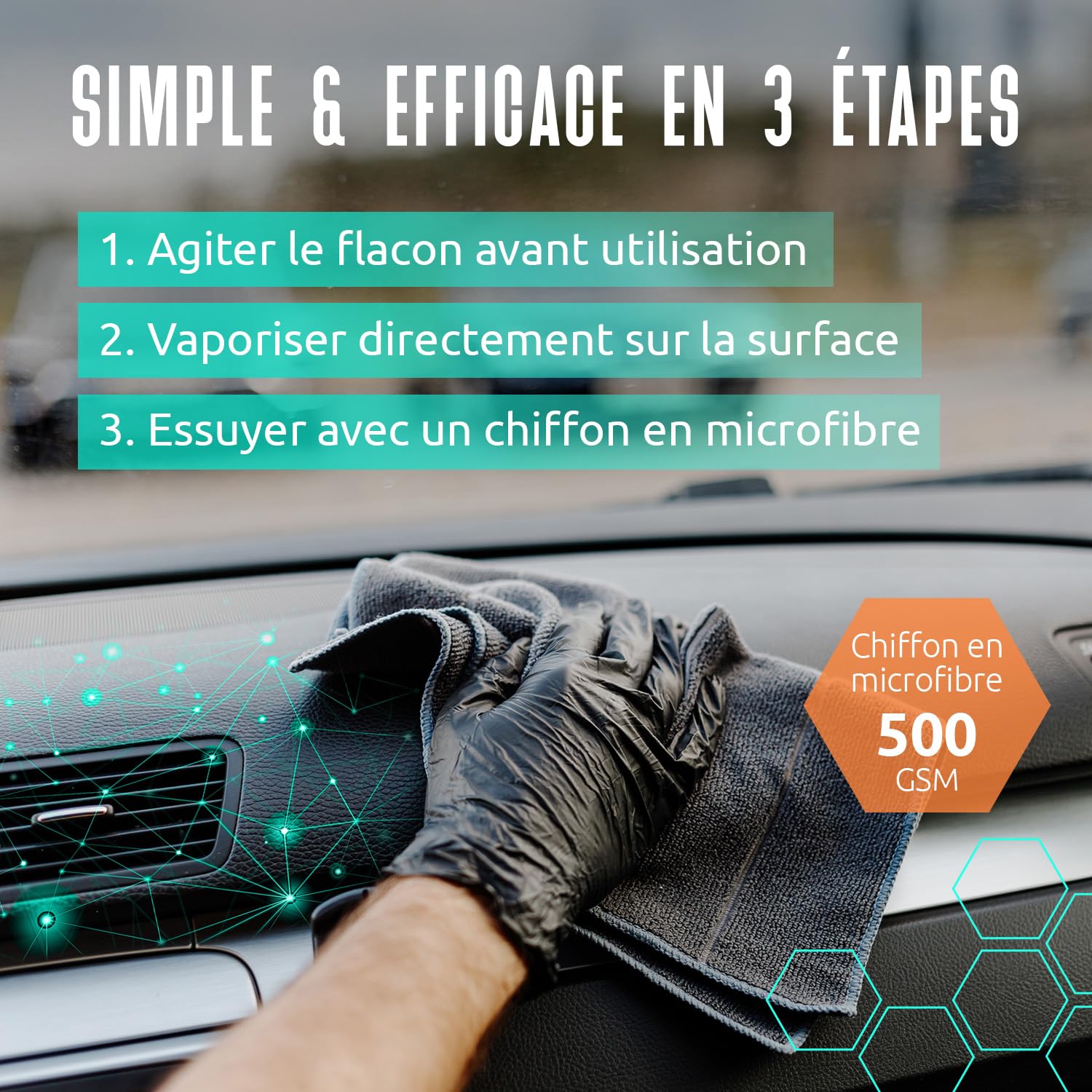 Hendlex Nettoyant Plastique Voiture 500 ML avec Chiffon Microfibre | Nettoie plastiques intérieurs et extérieurs, fini mat, effet antistatique, parfum frais, chiffon microfibre inclus