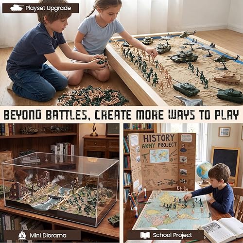 Miniatura 5 de Shindel 100 piezas de soldados de juguete del ejército para hombres, juego de plástico para hombres, figuras de soldado verde y amarillo, 8 poses