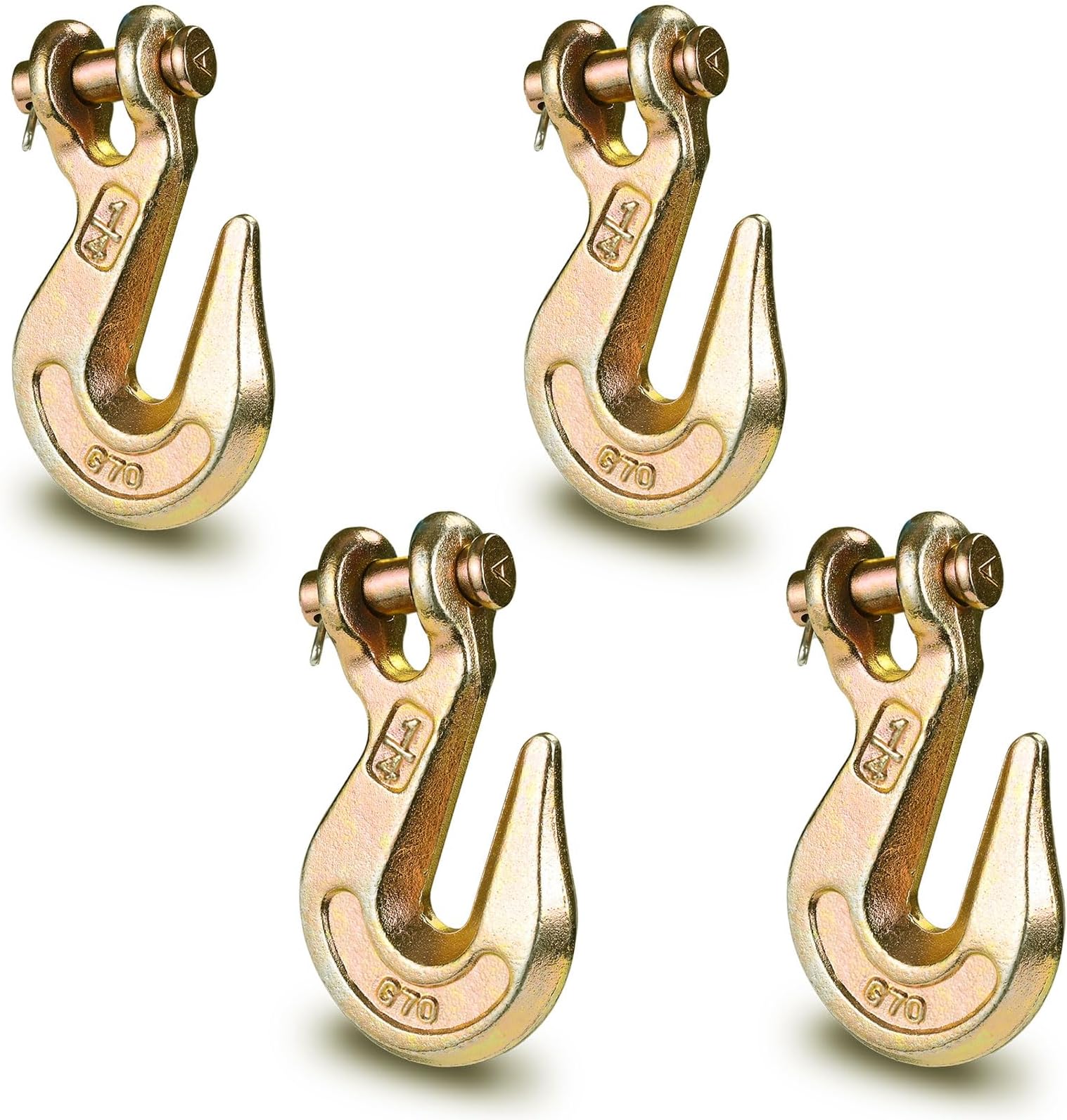 Leero G70 1/4" Clevis Grab Hook, Heavy Duty Forged Steel Rigging Chain Hooks with 3,300 Lbs(1.63 Tons) Working Load Limit, Tow Hook for Transport Truck Trailer, Yellow Zinc Finish, 4 Pack