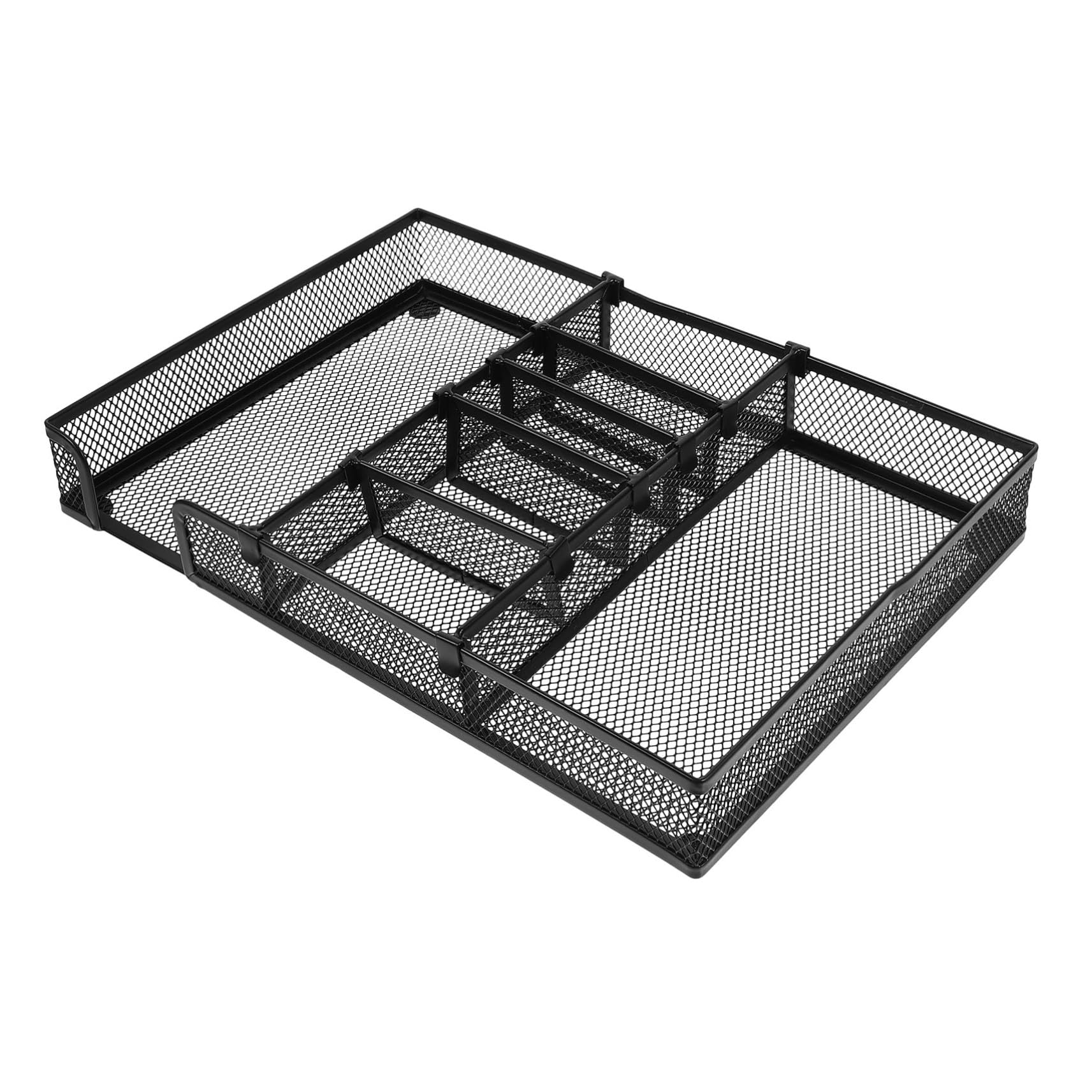 Bandeja Organizadora de Escritorio Compartimentos de Hierro Negro | Organizador de Cajones, Sistema Práctico de Orden, Estilo Moderno, para Oficina y Escritorio