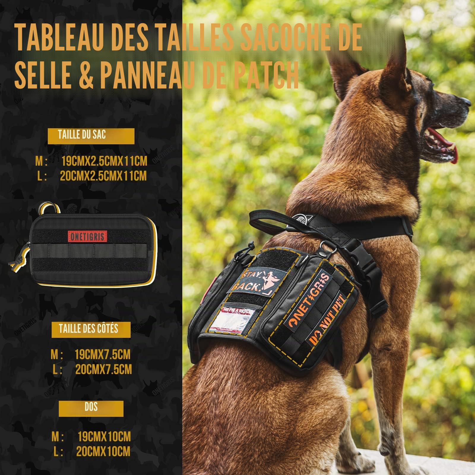 OneTigris Guardian Harnais pour Chien avec 3 Anneaux en D en Acier Inoxydable et Poche de Grande capacité, Sangle de Poitrine avec Rembourrage Confortable et Poche d'identité Transparente - Noir