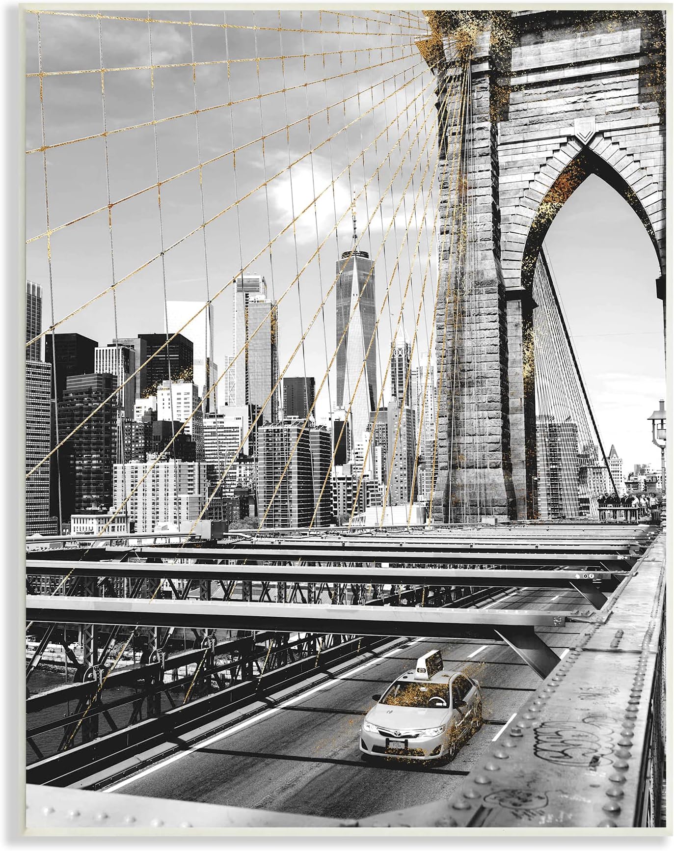 Stupell IndustriesStupell Industries Brooklyn Bridge Urban City Architecture Taxi Driving Photography, Designed by Ziwei Li Wall Plaque, 13 x 19, Grey