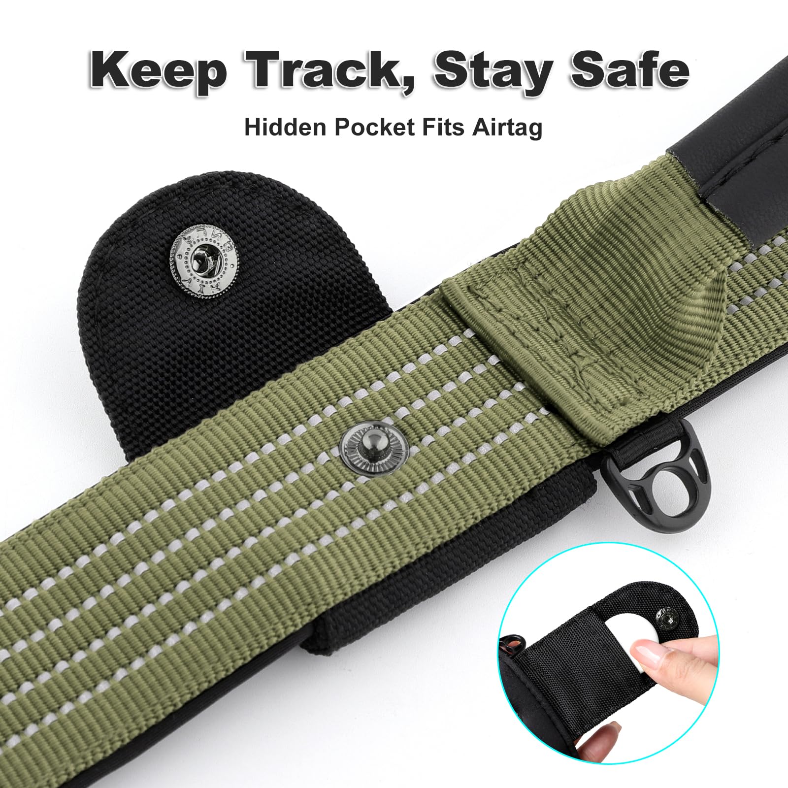 Plutus Pet Tactical Dog Collar with Tracker pocket for AirTag Adjustable Reflective Nylon Collar, Metal Buckle - Image 3