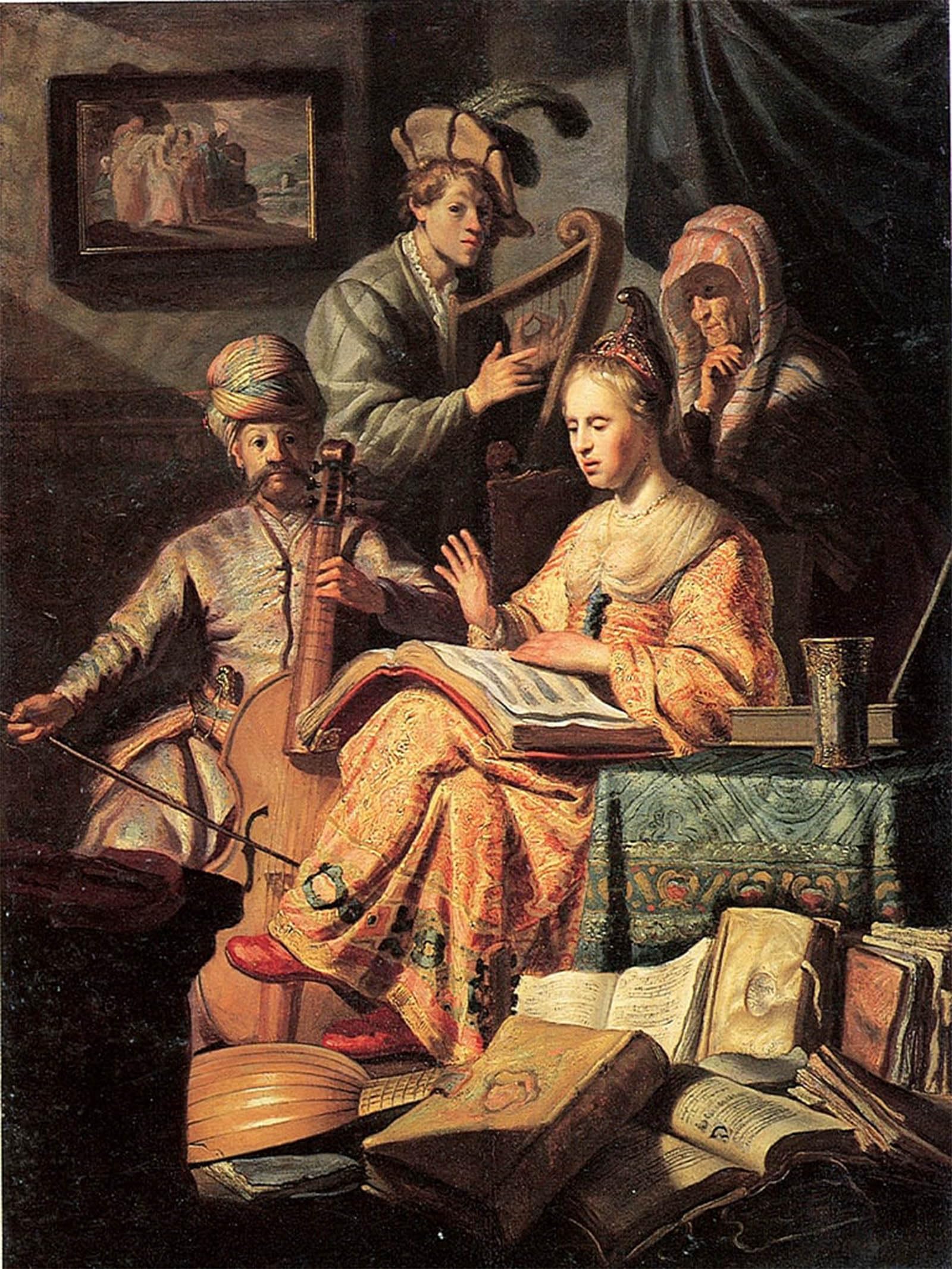 ARTXLXXBN Famous Print Painting Colorful Art Print Allegory of music by Rembrandt van Rijn Canvas Art Decorations for Home Decor 60x90cm