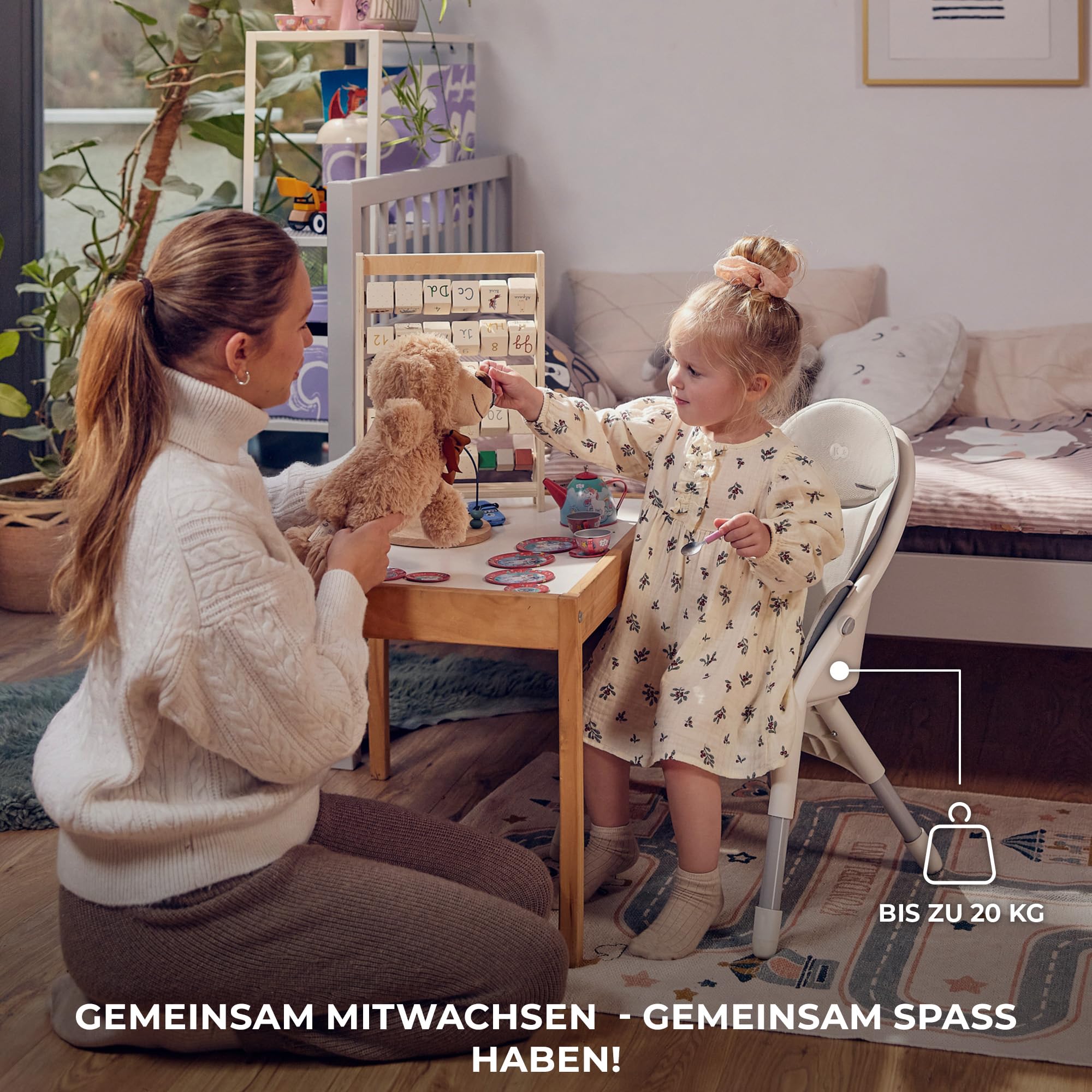 Kinderkraft DINNLY Hochstuhl, Kinderhochstuhl, Babystuhl, Kombihochstuhl, ab 6 Monate bis 5 Jahre, Hellgrau