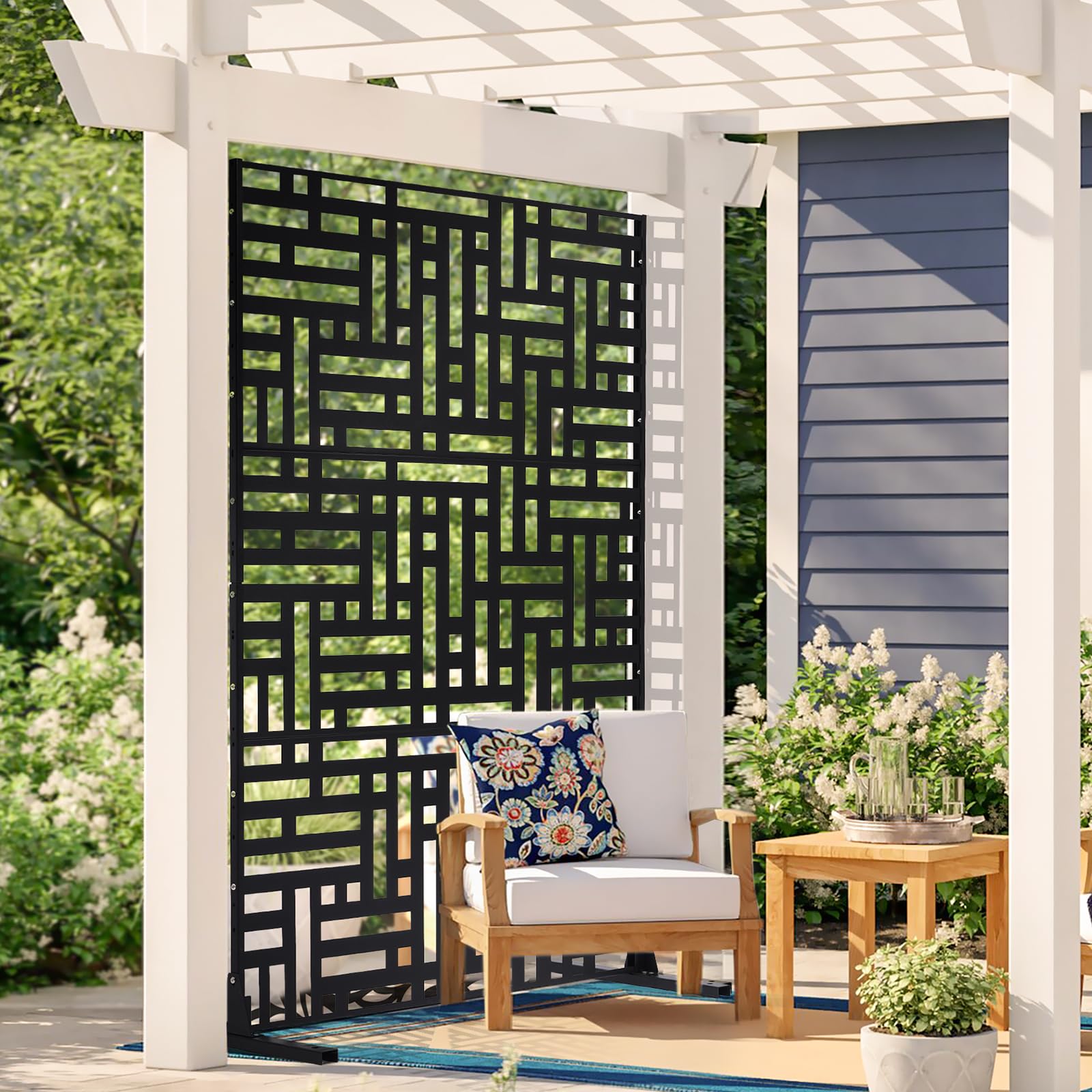 VEVOR Pannelli per Privacy in Metallo 120x50,8x193 cm Schermi Pannelli per Privacy all'Aperto, Fendivista Divisorio per Esterno Indipendente con Supporto, Recinzione Decorativa 3 Schermi da Giardino