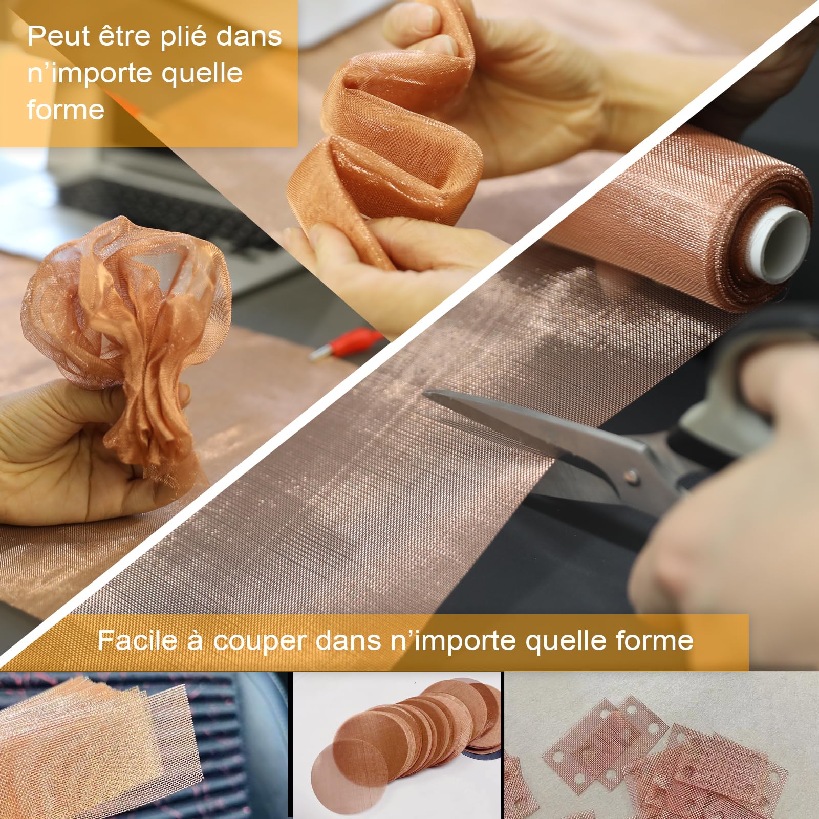 Maille De Cuivre 32 cm × 7,5 m, 99,9% Cuivre Pur, Maille 40 | Maille Fine Tissée, Grillage Métallique Flexible, Loisirs Créatifs DIY, Lutte Antiparasitaire, Usages Industriels