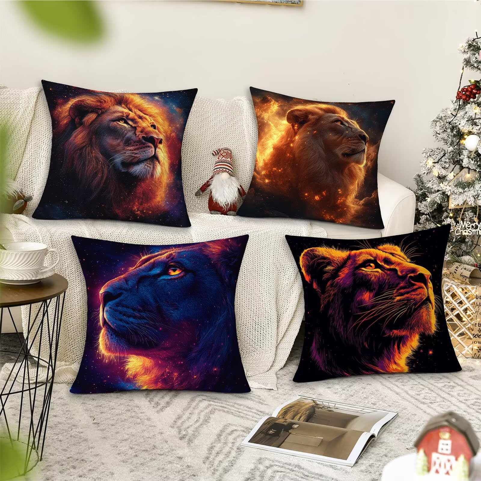 Poszewka na poduszkę gwiaździste niebo, poszewka na poduszkę na sofę 60 x 60 cm, zestaw 4 sztuk, kwadratowa poszewka na poduszkę, miękka poszewka na poduszkę z niewidocznym zamkiem błyskawicznym, na