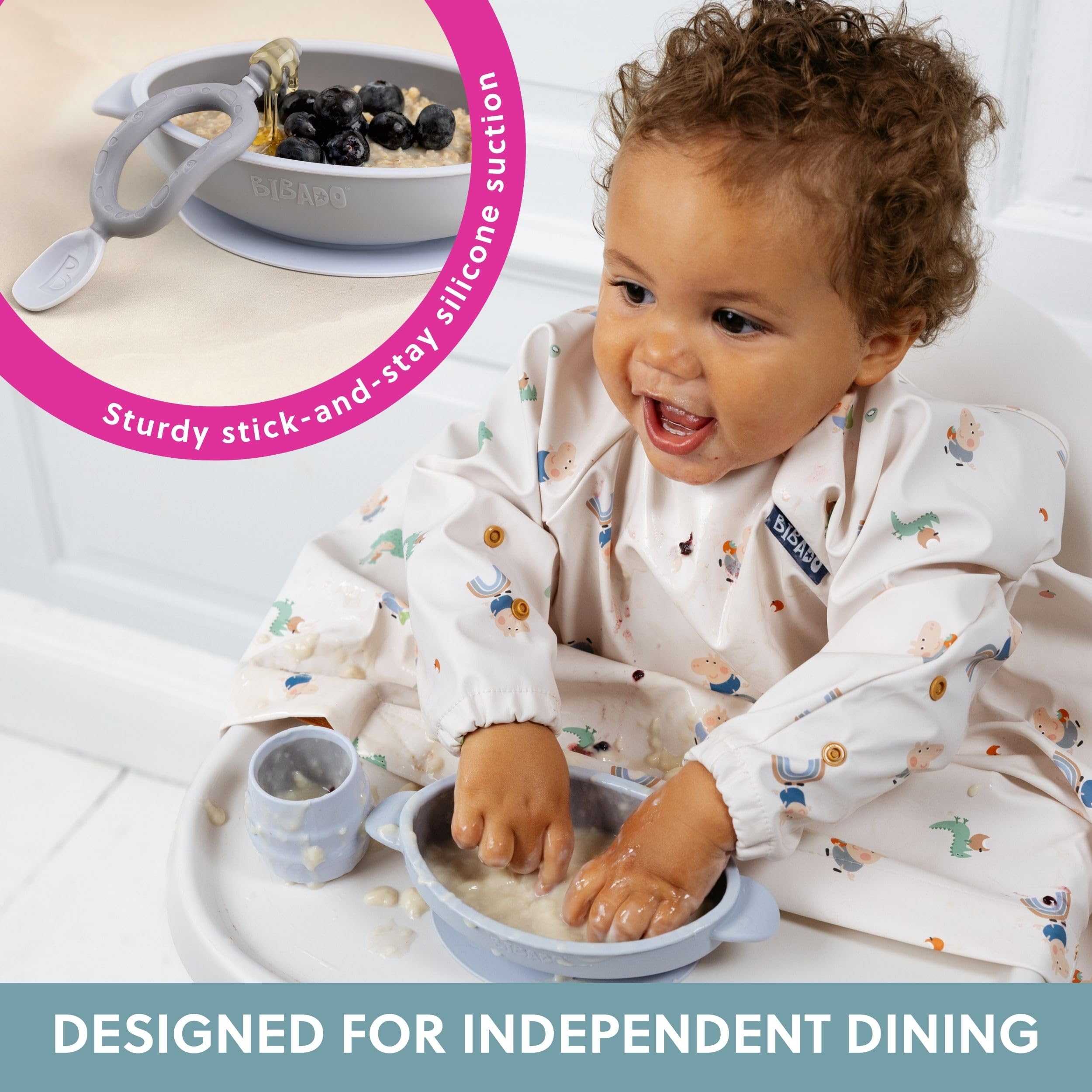 BIBaDO, Silicone Baby Bowl (Mist), Stay Put Suction Bowl, Oval Shape, First Meals & Snacks, Durable - Image 2