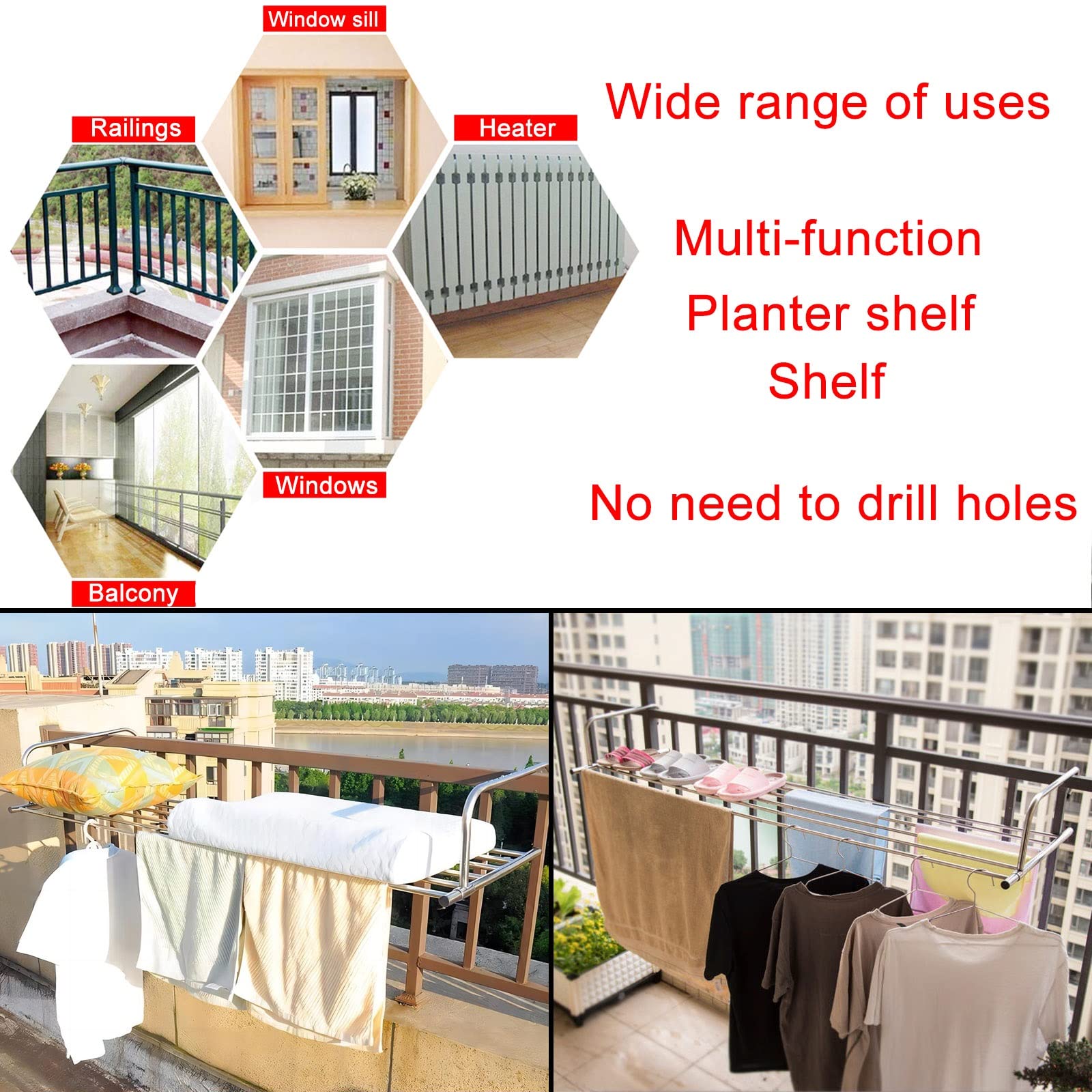 Stendino - Stendibiancheria per Termosifone, Balcone, Finestre, Ringhiere - Stendino Appendibile Estensibile Stendibiancheria in Acciaio Inox Ripiegabile per Interno Ed Esterno - Salvaspazio