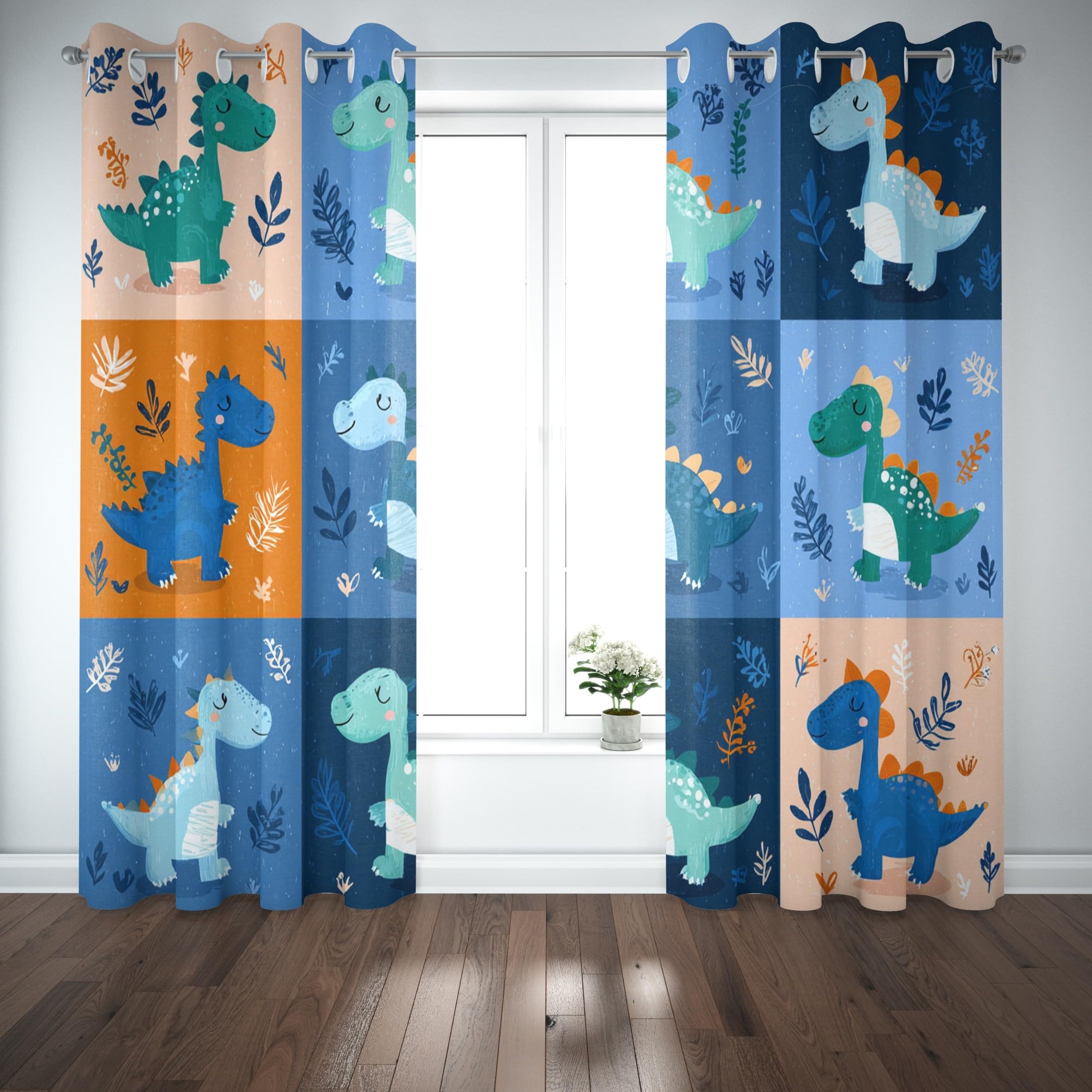 Chambre d'Enfant Rideaux Occultants 2 Panneaux 117 x 229cm (LxH) ThèMe Dinosauressin Animé Rideau Thermiques Lsolants, Polyester Rideaux Oeillets Multicolore pour Salon chambre Doux Anti-Fondu