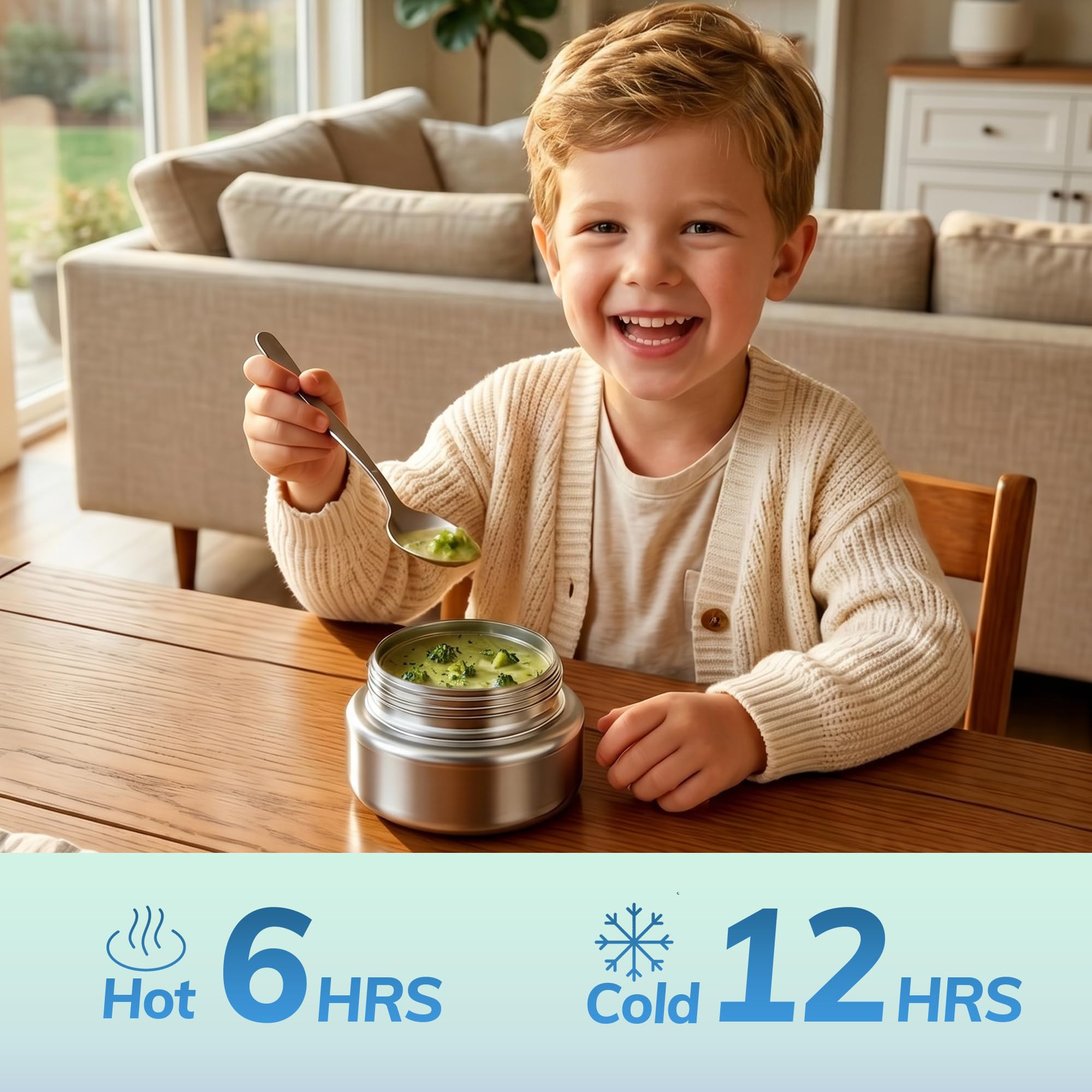 Itslife Brotdose Edelstahl mit 280ml Thermobehälter, 2 Fächern Auslaufsicherer Bento Box für Kinder und Erwachsene, Spülmaschinenfest, Tritan-Deckel, BPA-frei, 18/8-Edelstahl, Blau