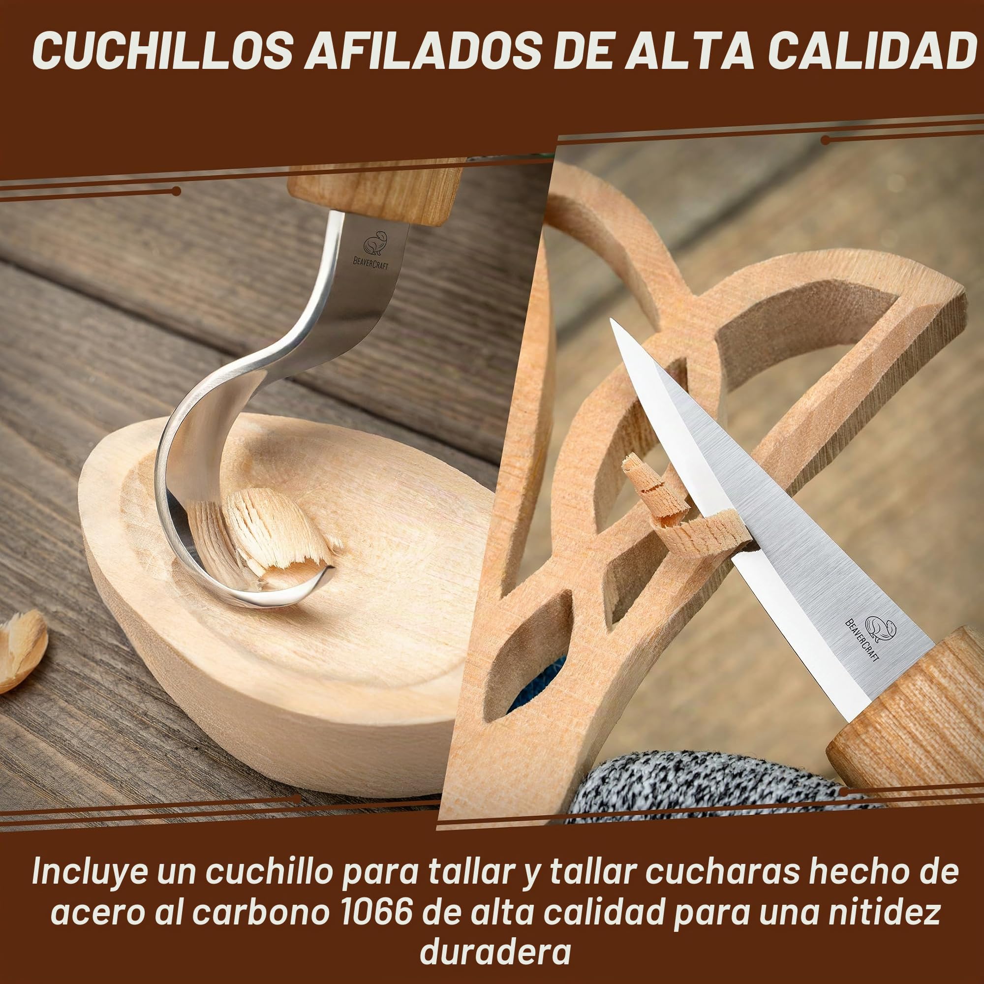 BeaverCraft Kit de Tallado de Cucharas en Madera para Principiantes DIY04 – Incluye Cuchillos Sloyd y de Gancho, Bloque de Tilo – Kit de Manualidades para Adultos y Niños