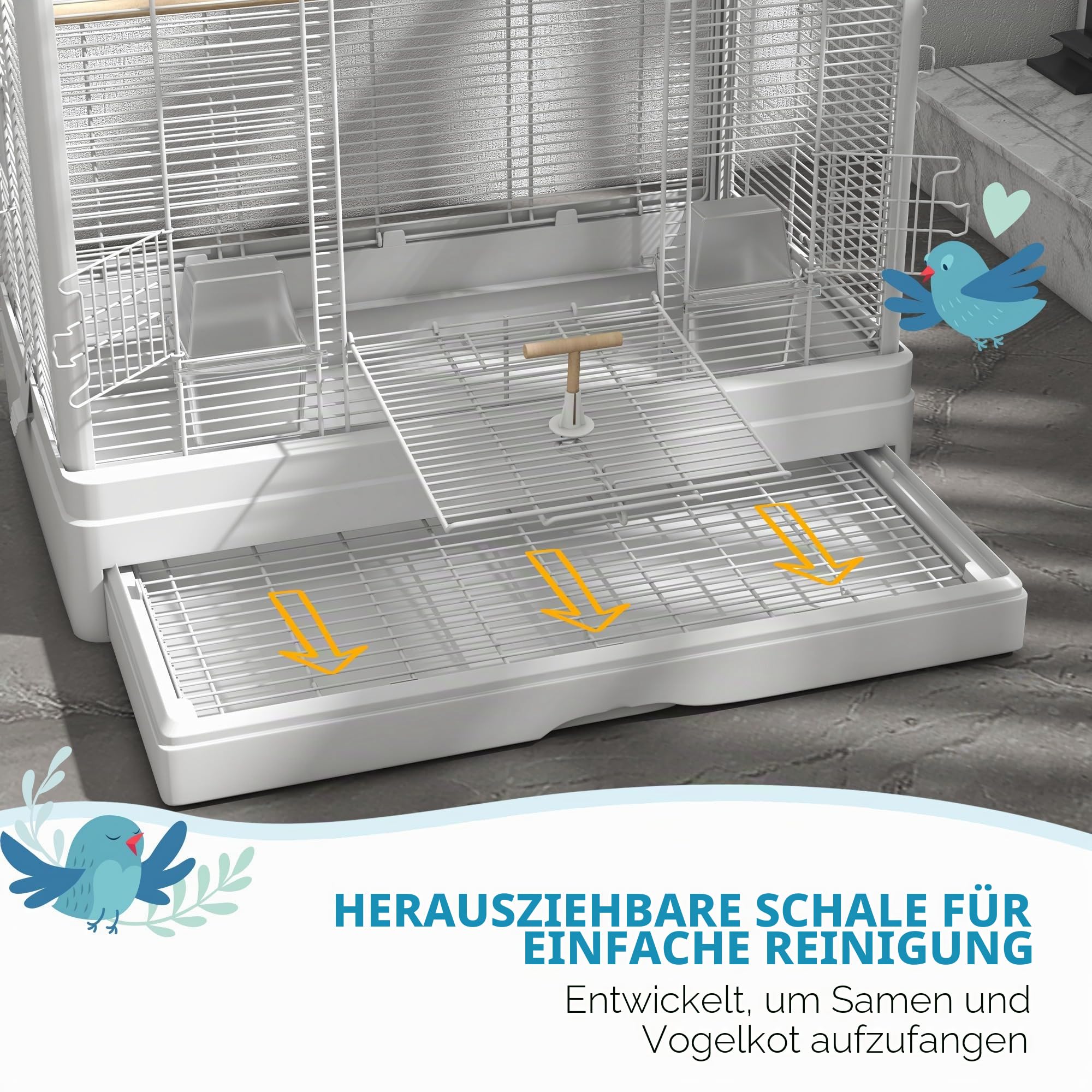 PawHut Vogelkäfig, Voliere mit Türen, Sitzstangen - Käfig für Kanarienvögel, Wellensittiche, Papageien - 61 x 36,5 x 98 cm - Weiß