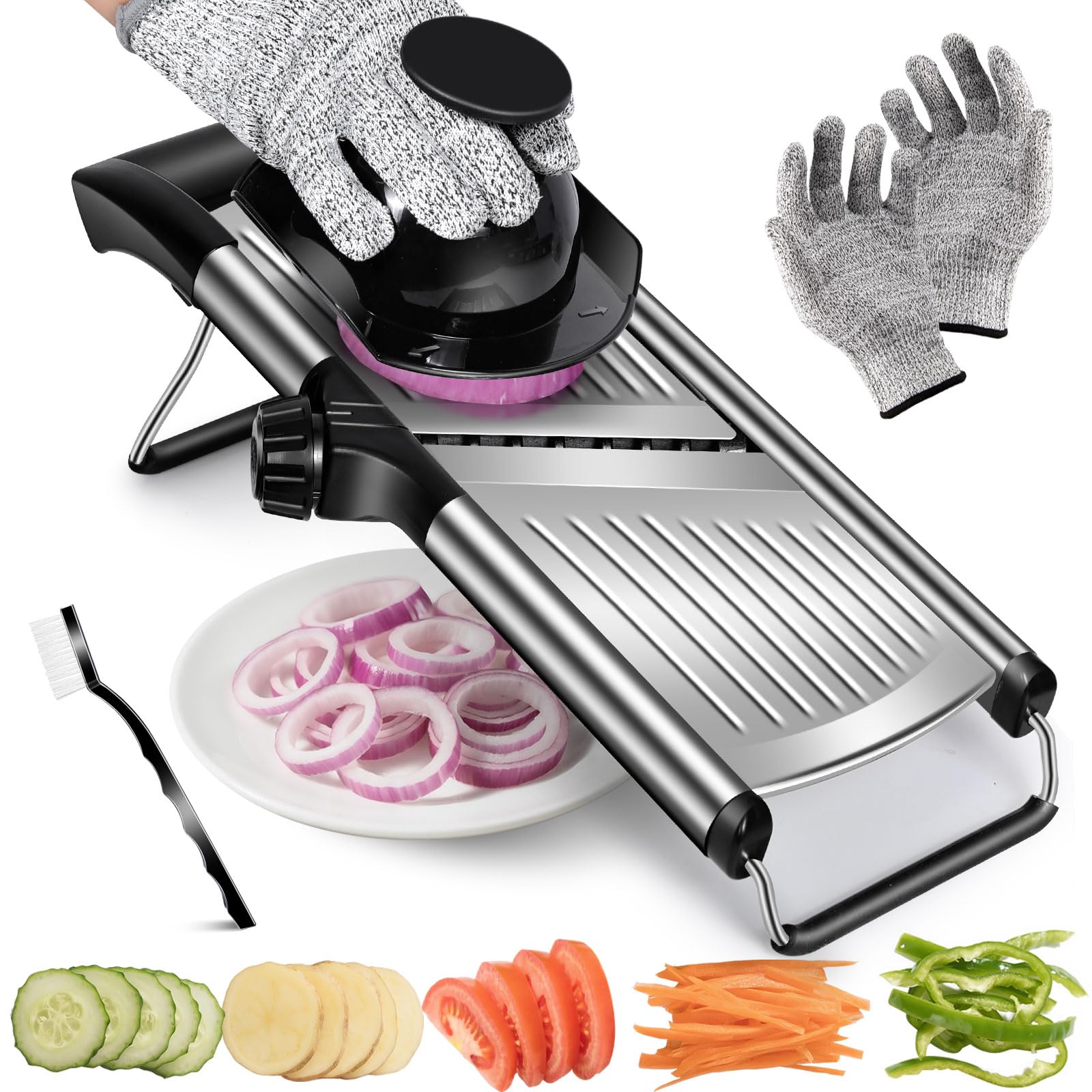 Pawchop Mandolin, 5 in 1 Mandoline Vegetable Slicer, Safety Vegetable Slicer for Julienne Cutter Peeler, Stainless Steel Onion Slicer Potato Slicer for Kitchen, Vegetable Cutter Chopper