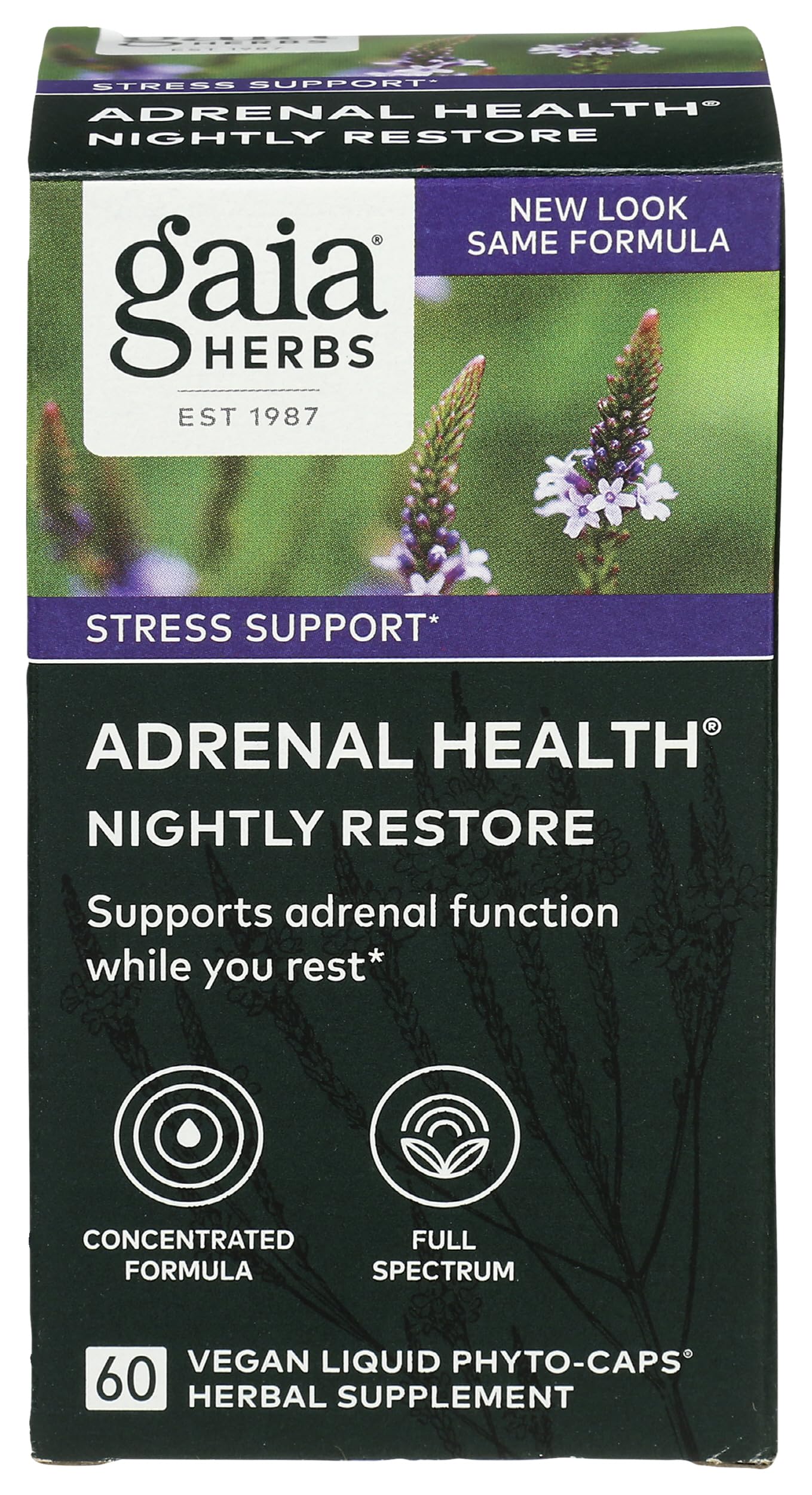 Adrenal Health Nightly Restore, Vegan Liquid Capsules, 60 Count - Calming Sleep and Stress Support, Ashwagandha, Reishi, Cordyceps, Lemon Balm