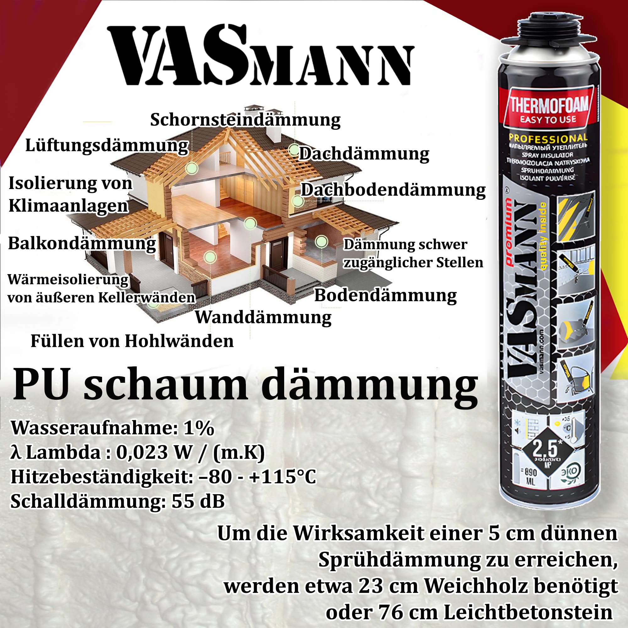 Izolacja natryskowa 12 x 890 ml + pistolet, izolacja stropu piwnicy, izolacja pośrednia, izolacja dachowa, wszechstronne rozwiązania izolacyjne, skuteczna izolacja cieplna EPS / XPS (30 m2 +