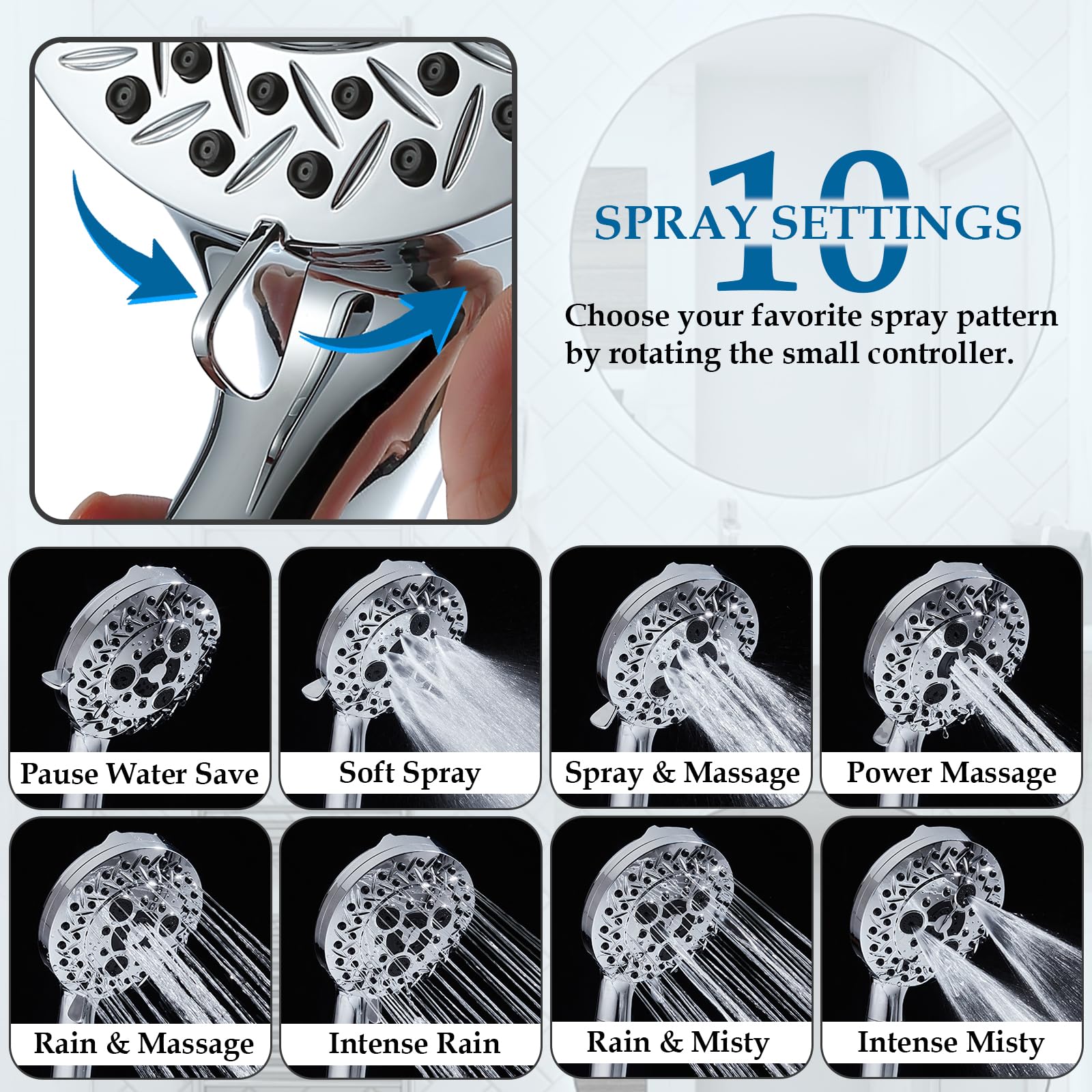 Aiscsc 10 Settings Shower Head with Handheld, 5