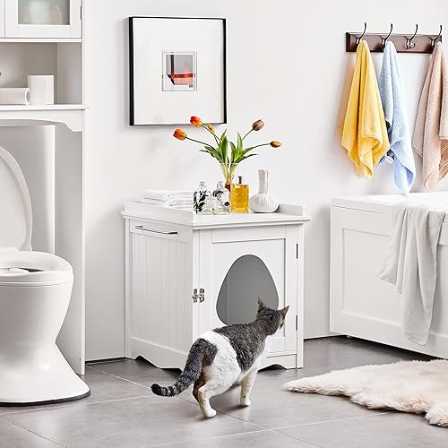 Miniatura 2 de Topeakmart Muebles ocultos del recinto de la caja de arena para gatos, caja de arena cerrada para baño de gatos, casa decorativa y mesa auxiliar,