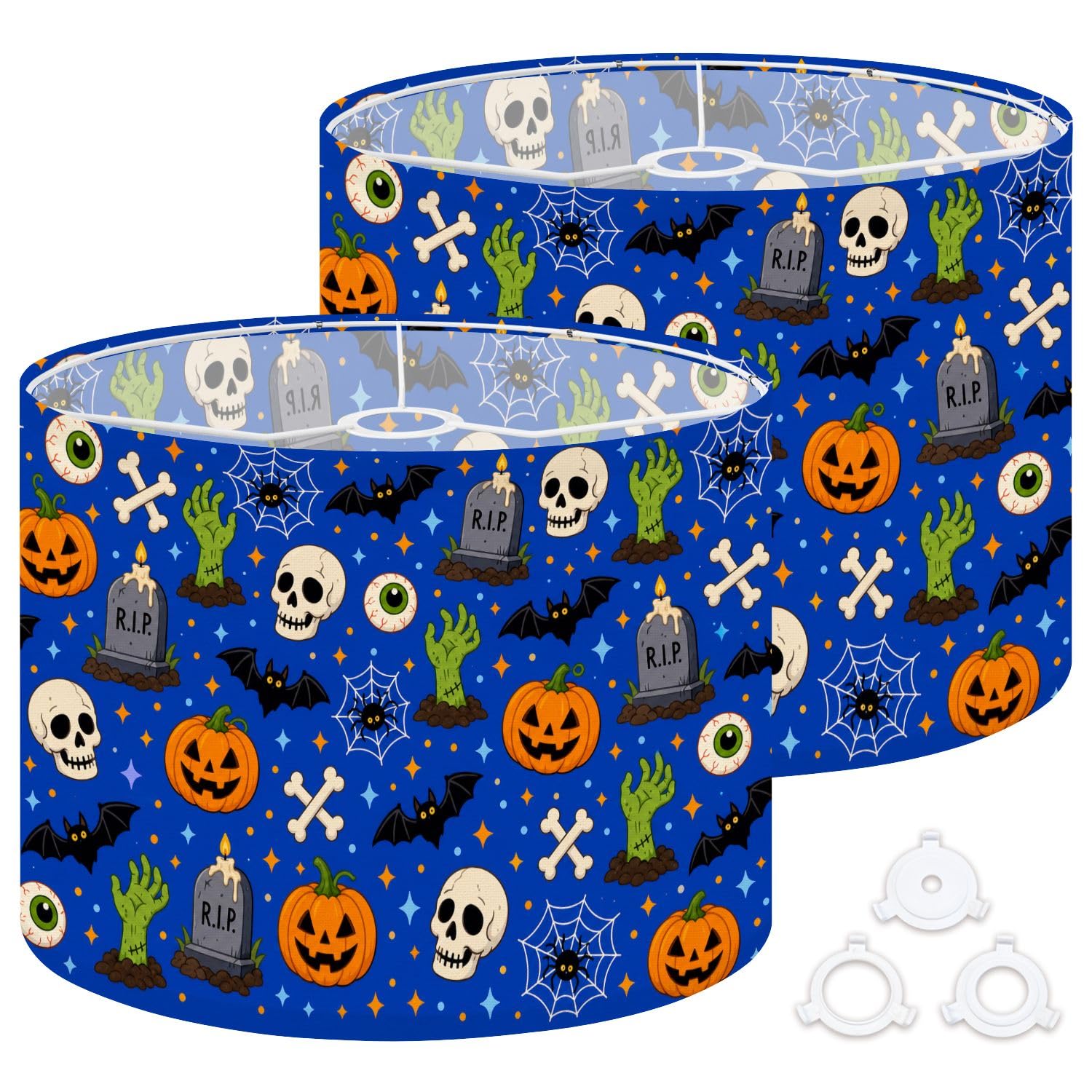 Deruinvaio Multi3 2Pcs 13In Lampshade Lamp Shade Halloween Pumpkins Skulls Bats For Ceiling Light, Table Lamp Floor Lamp Easy Assembly Replacement Light Shade