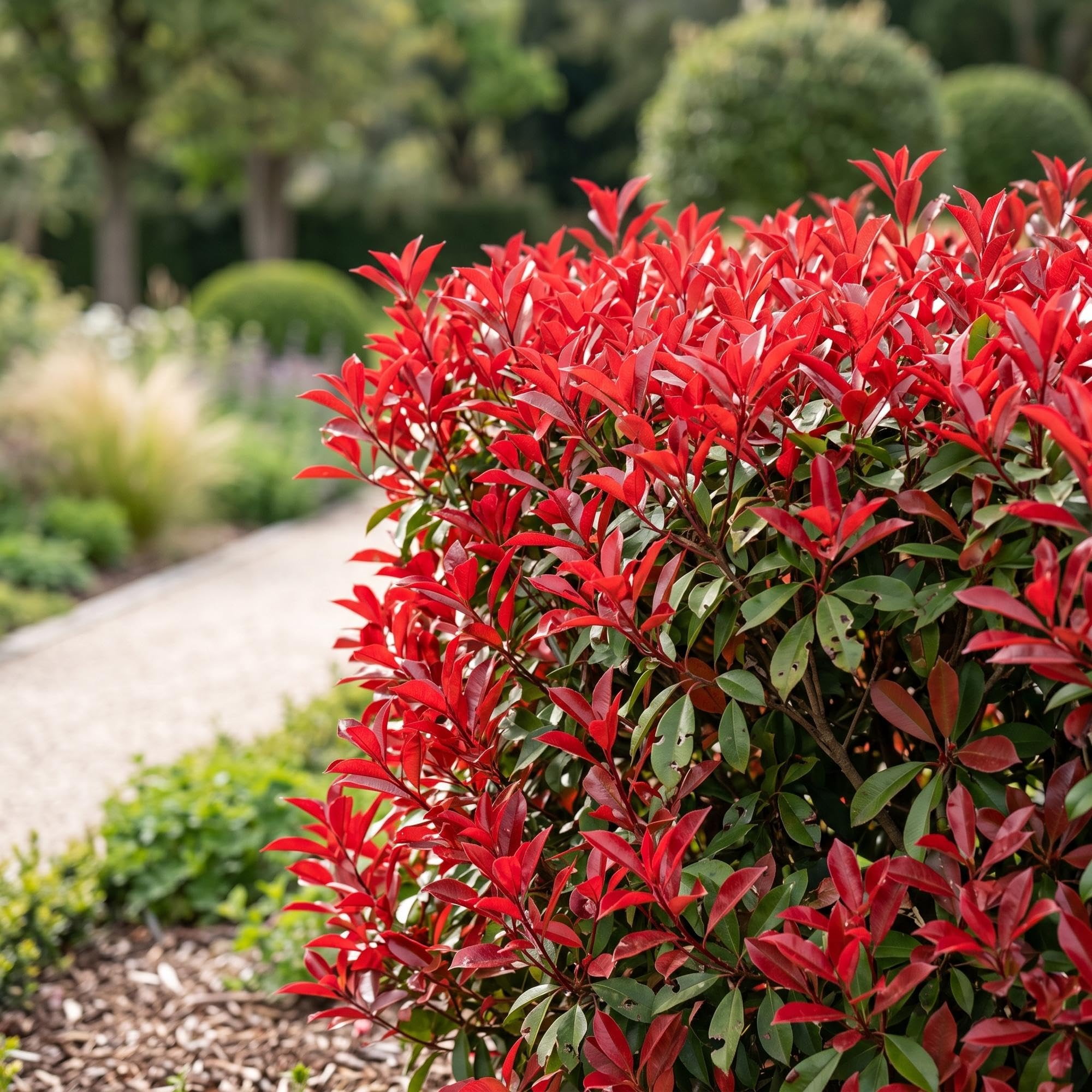 Green boutiQ - 16x Photinia fraseri Little Red Robin - Glansmispel - Plantes de haie - Persistant - Rouge - Pot 9cm - Hauteur 25-35cm