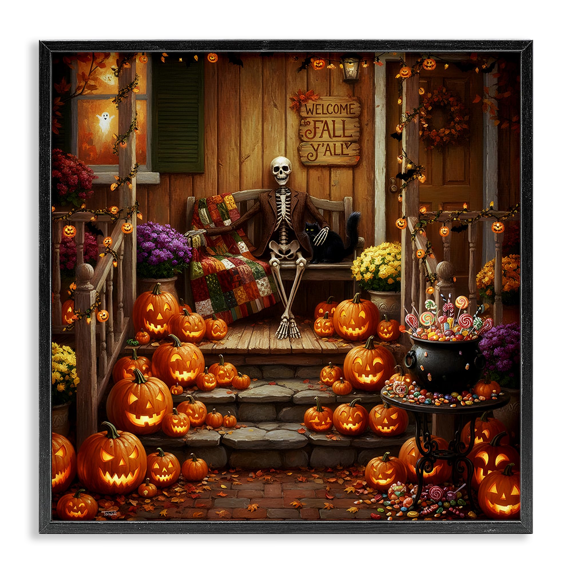 'Welcome To Fall Skeleton Porch'| Framed Giclee Art