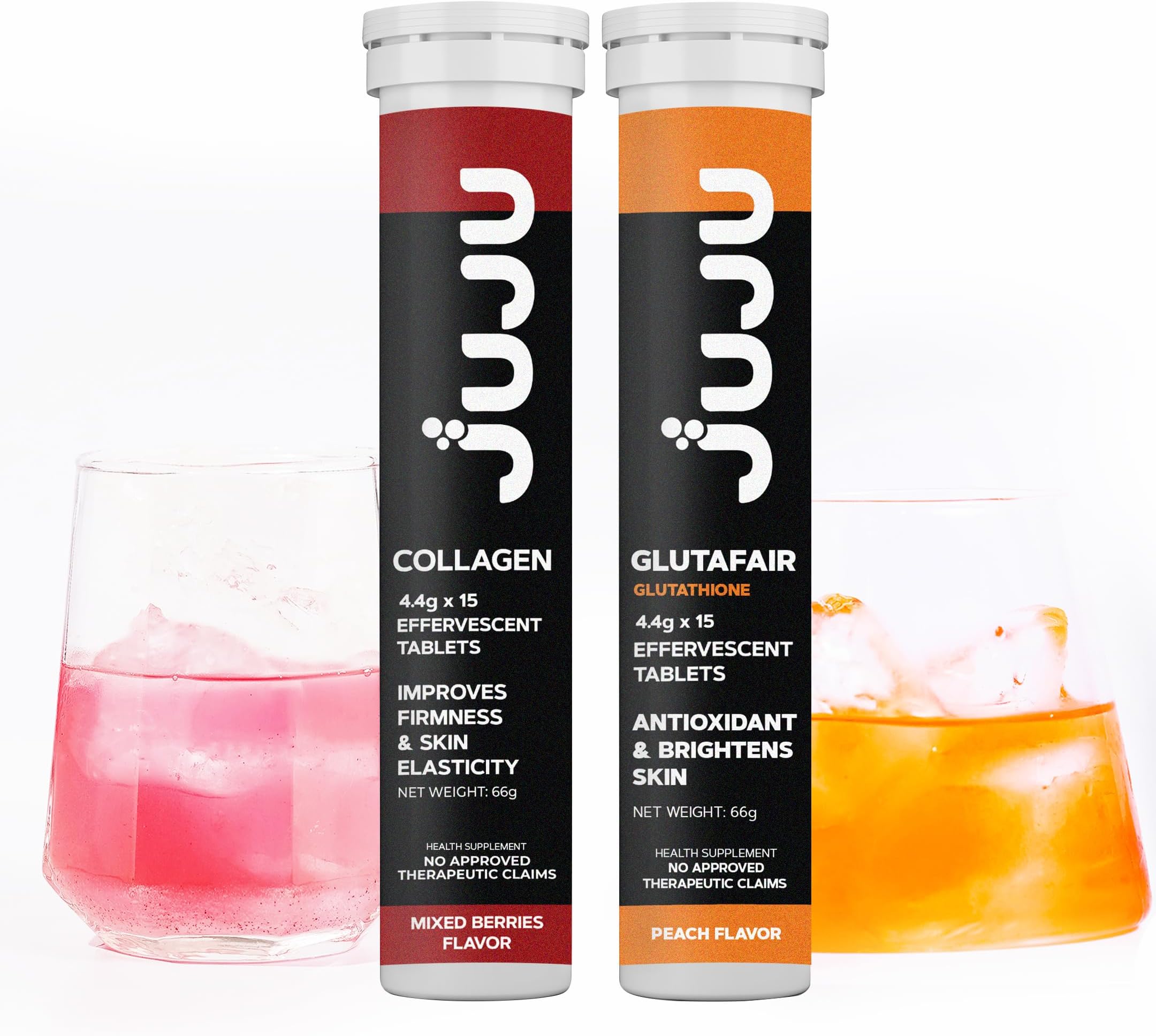 JUJU Collagen and Glutafair Bundle | 500mg Effervescent Tablets | Marine Collagen & Glutathione Drink | For Immunity Booster & Detox | 2 Tubes (1 Collagen & 1 Gluta) | Men & Women | 1 Tube, 15 Tablets