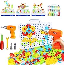 HAPTIME STEM Toys for 3 4 5 6 7 8 Year Old,Design and Drill Toy for Kids Ages 3-8, 193 Pcs Electric Drill Toy,Creative Building Toys,Magic Montessori Play Toolbox for Toddler Boys Girls Preschool