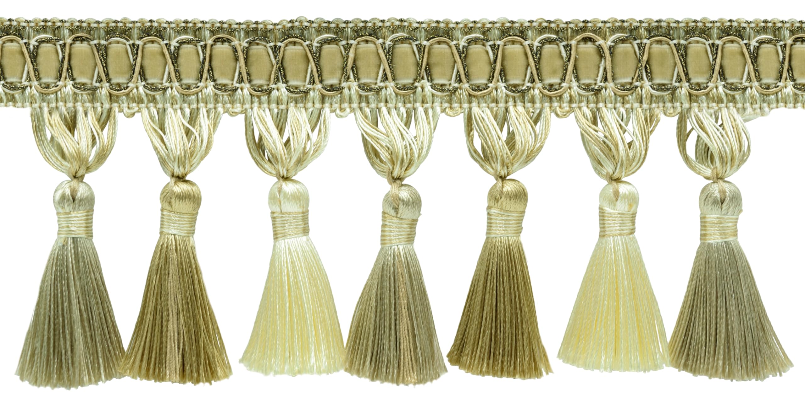 Galon frange à glands de 3,3 cm couleur ivoire et beige clair pour couture