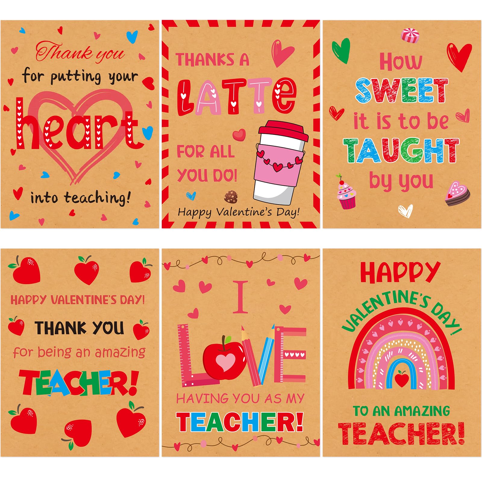 Fancy Land Valentines Day Cards for Teachers 24 Pcs Kraft Teacher Valentine Cards with Envelopes Valentine’s Day Thank You Cards Teacher Appreciation Gifts