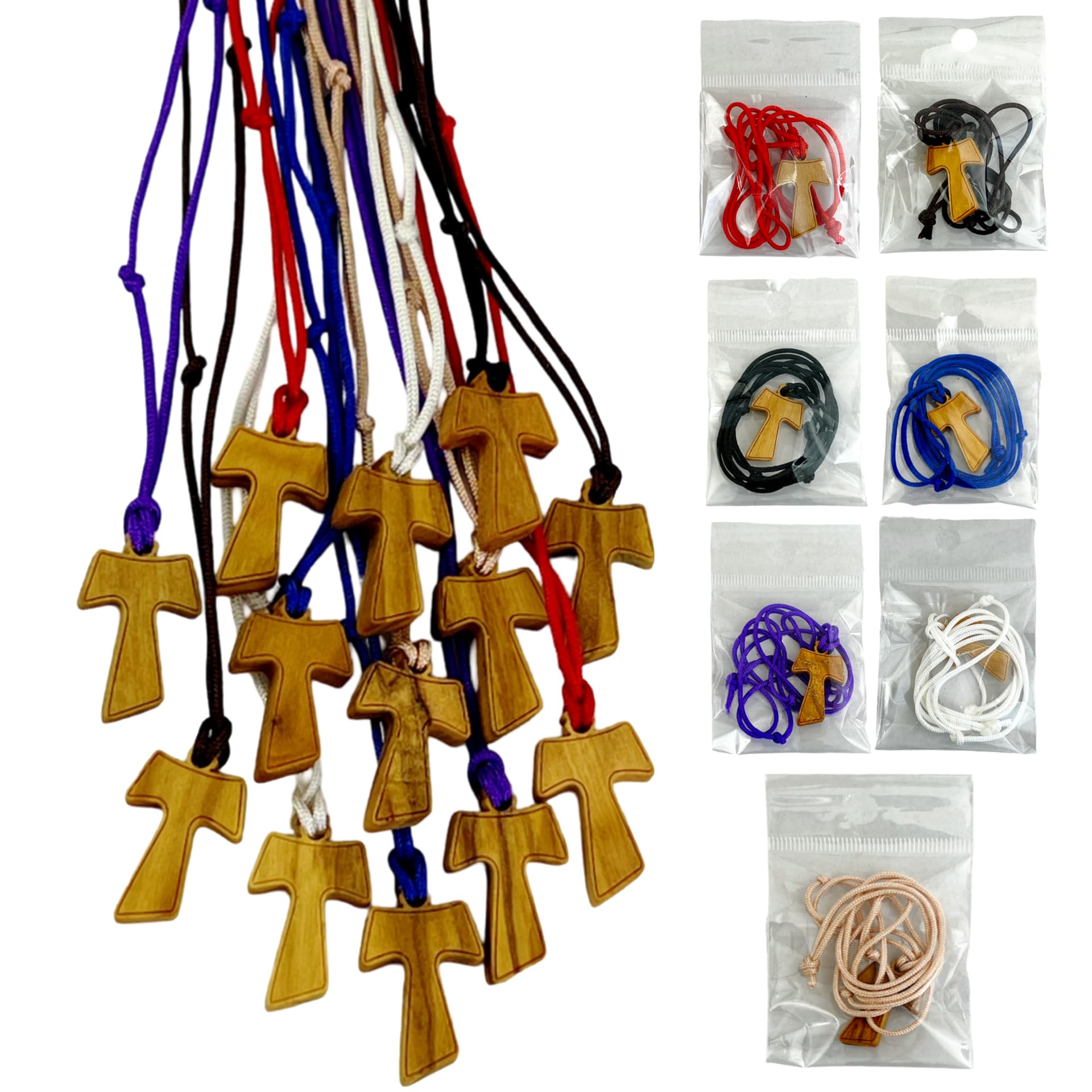 Lot De 60 Tau En Bois D’Olivier – Croix De Saint François D’Assise, Artisanat Ombrie, Symbole Franciscain Avec Cordon, Cadeau Religieux Baptême Communion Confirmation