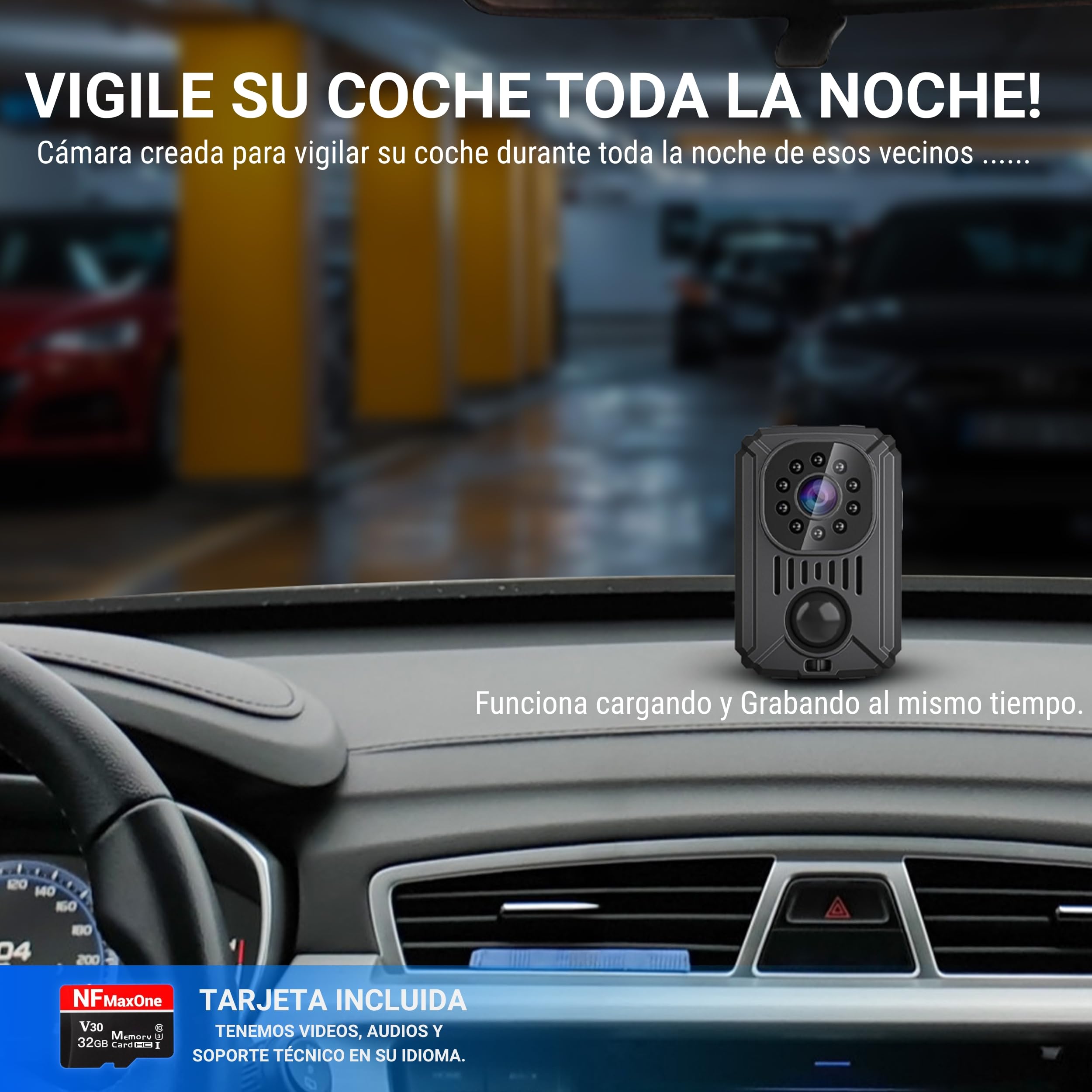 Mini Cámara Espía Oculta, Videovigilancia sin Internet, Camara Vigilancia Sin WiFi con Visión Nocturna y Detección de Movimiento para Coche, 11 Horas de Batería, Spy CAM sin WiFi
