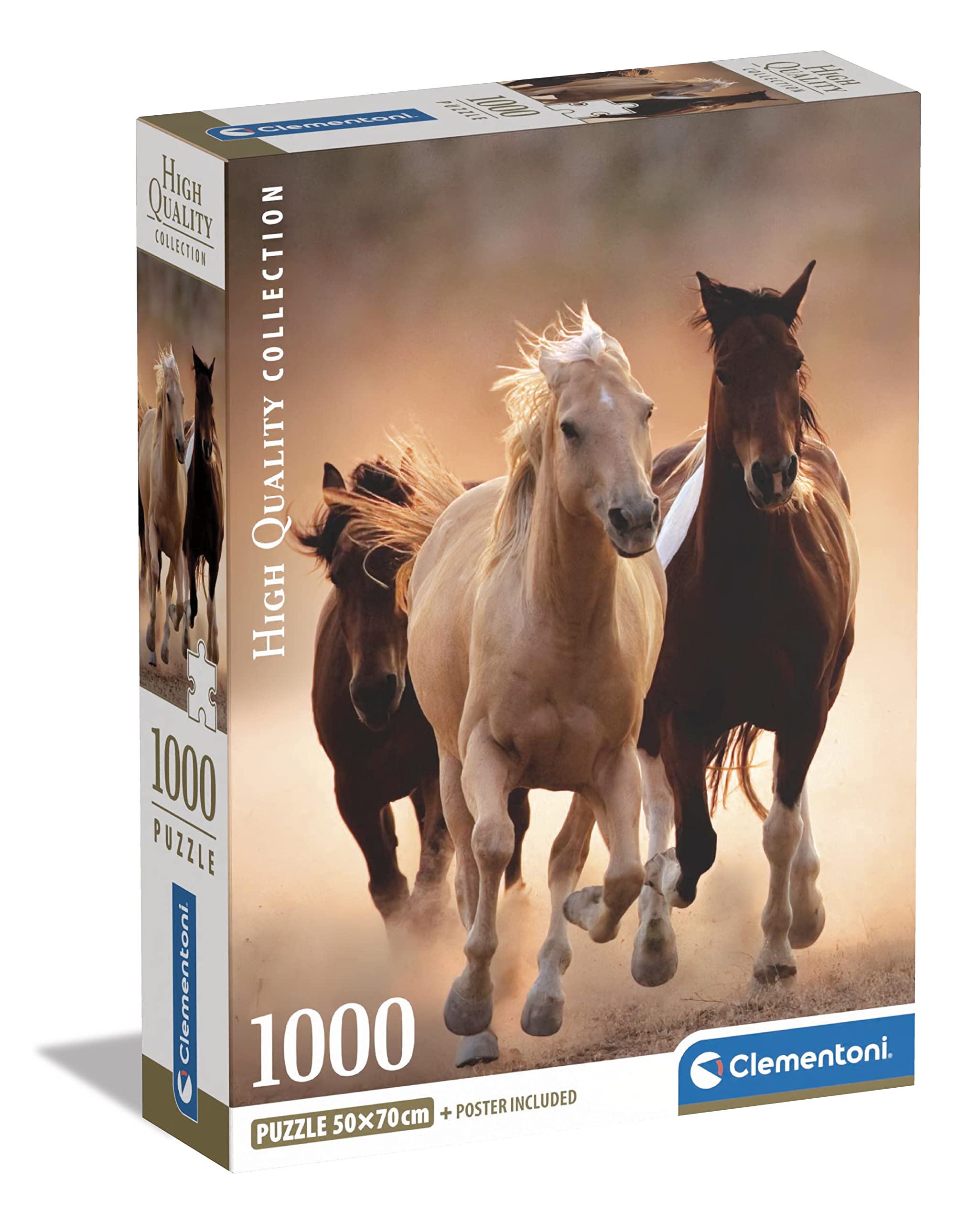Clementoni Collection-Running Horses-1000 Pieces-Adult Jigsaw Puzzles, Made In Italy, Multicoloured, 39771