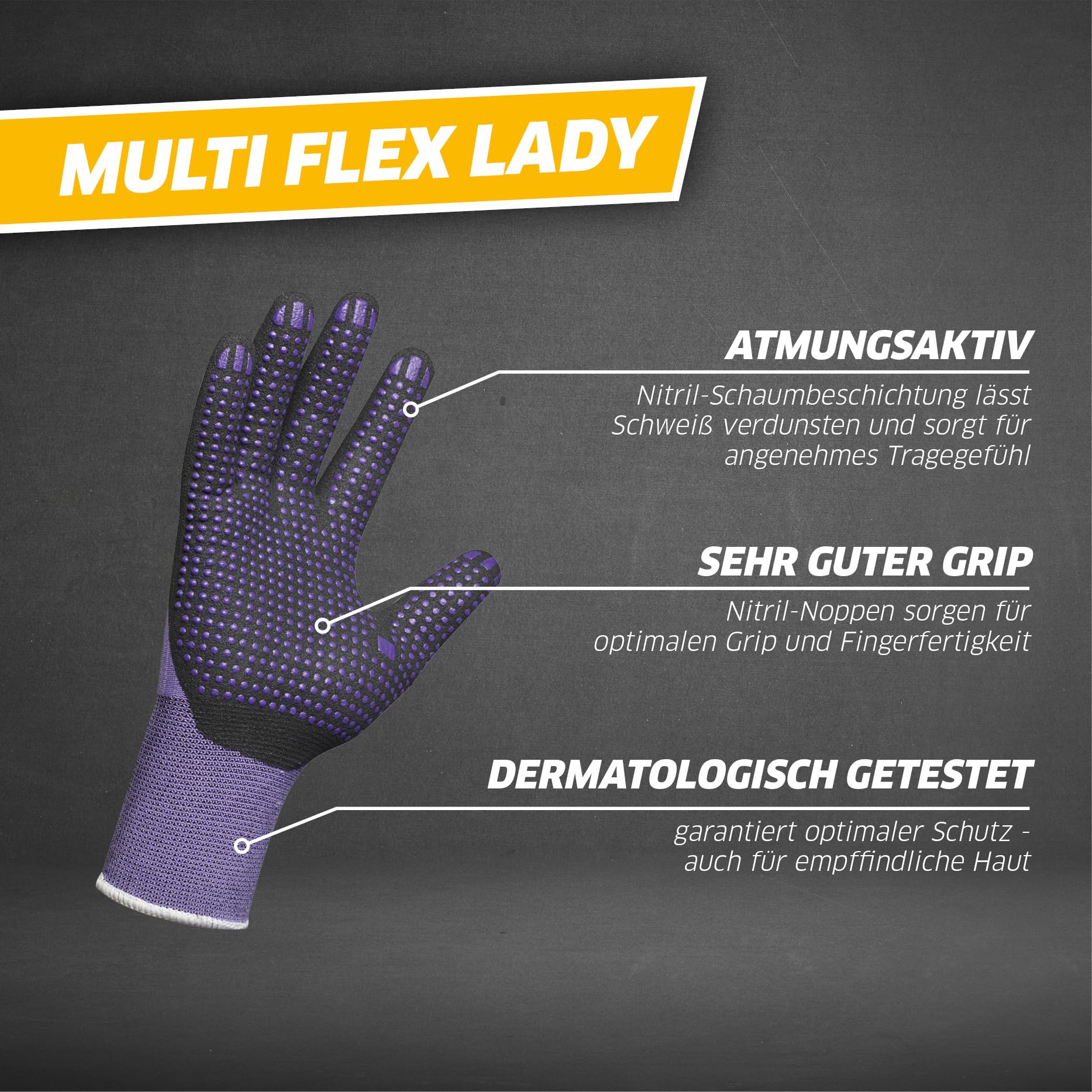 Gebol Multi Flex White, guanti da lavoro con nodi, guanti in nitrile dermatologicamente testati, per uomo e donna, taglia M (Gr 8), bianco, 1 paio