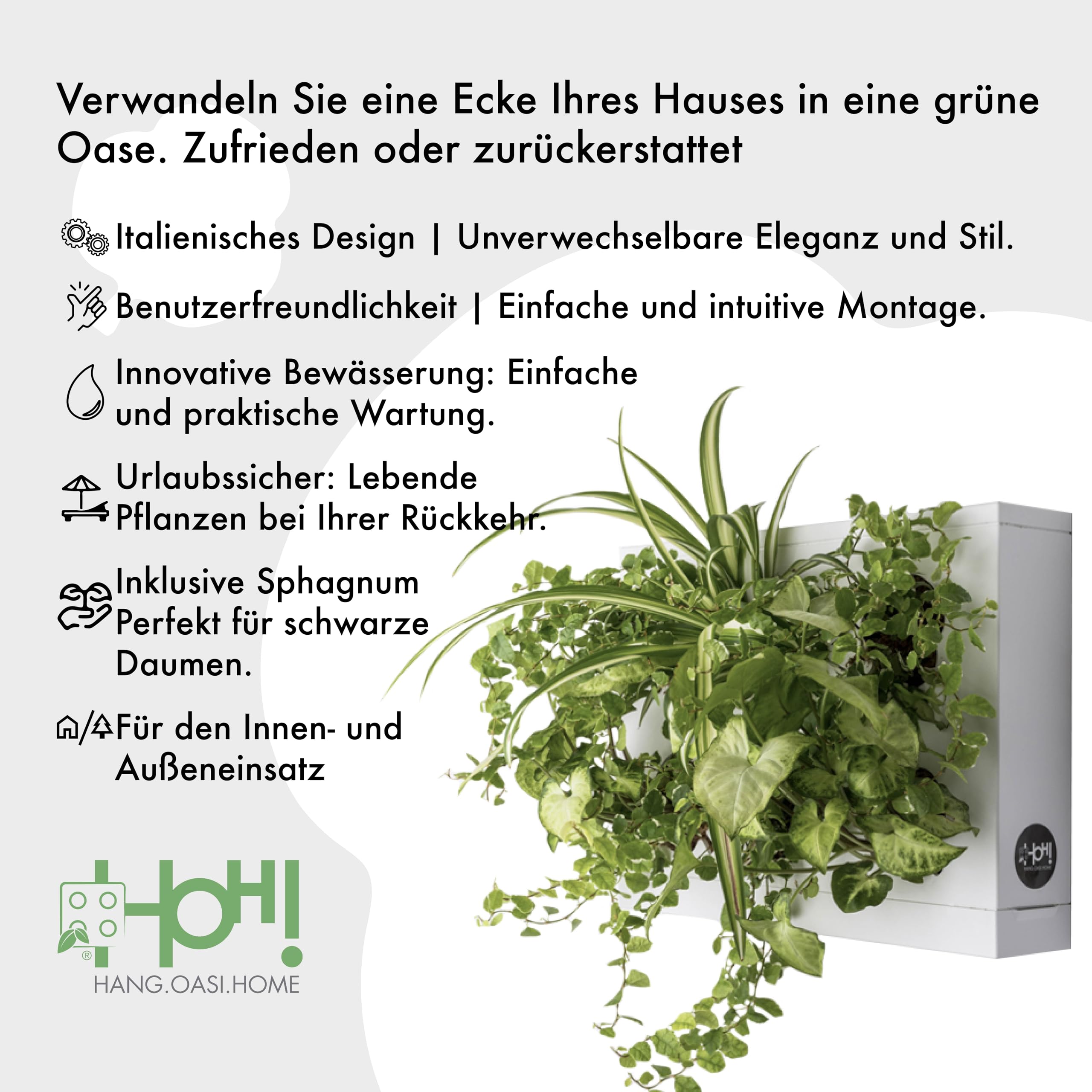 Ortisgreen HOH! DIY-Pflanzenbox aus ABS-Kunststoff für 6 Pflanzen in weiße, inklusive natürlichem Substrat (Sphagnum-Moos) und Anleitung.