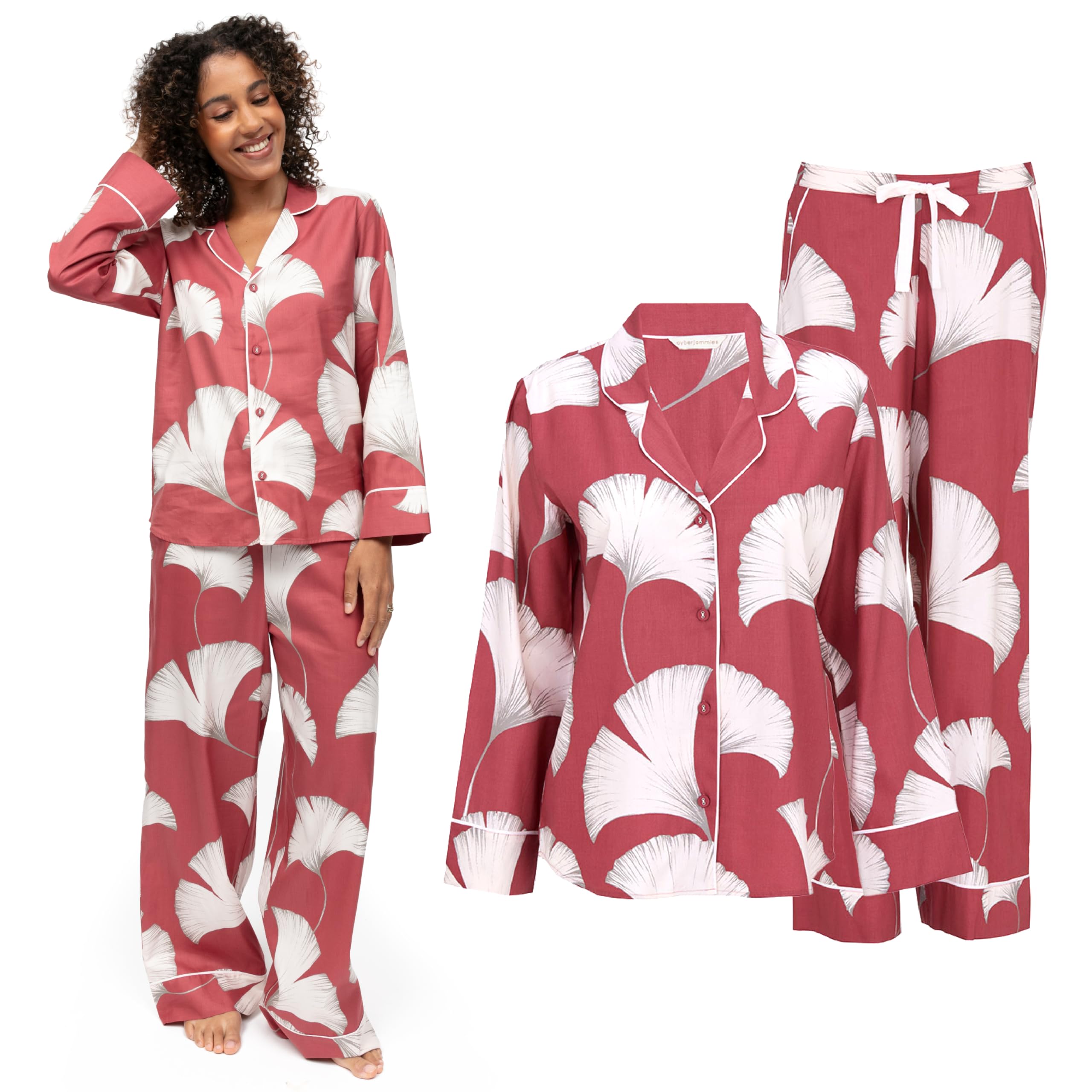 Cyberjammies Josie Womens Leaf Print Wide Leg Pyjama Set | Soft Cotton Modal Ladies Pyjamas | Comfortable PJs for Women | Stylish Lounge Wear Set