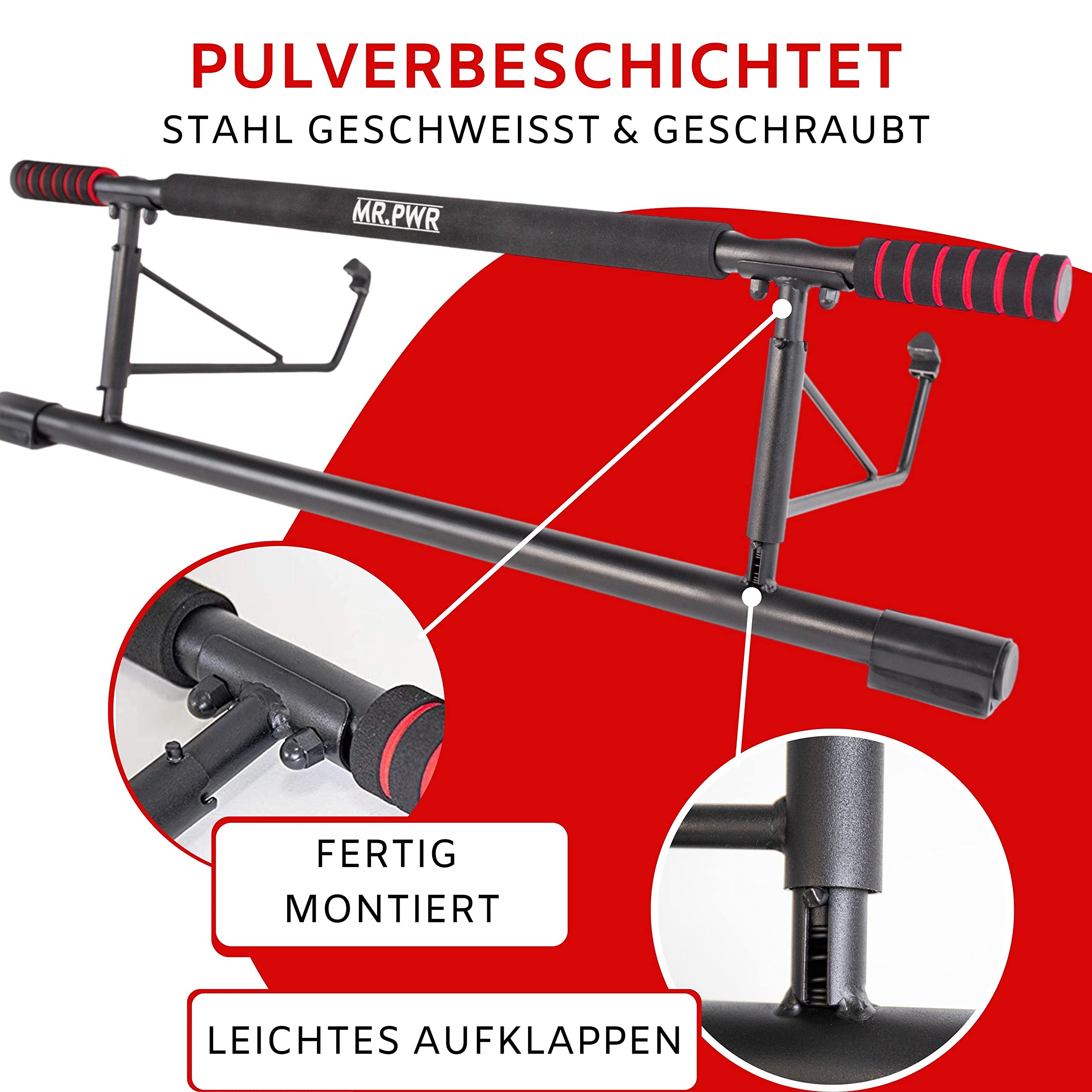 3 in 1 Klimmzugstange Türrahmen & Dip Barren & Liegestützgriffe +20 cm Höhe für volle Klimmzüge, Kraftstation & Pull Up Bar, Reckstange, Klimmzugstange Tür ohne Schrauben