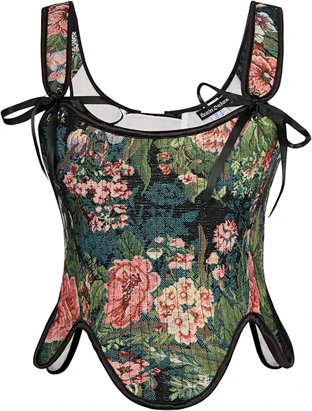 Scarlet Darkness Bustier Tops for Women Renaissance Floral Lace Up Bodyshaper Corset with Zipper