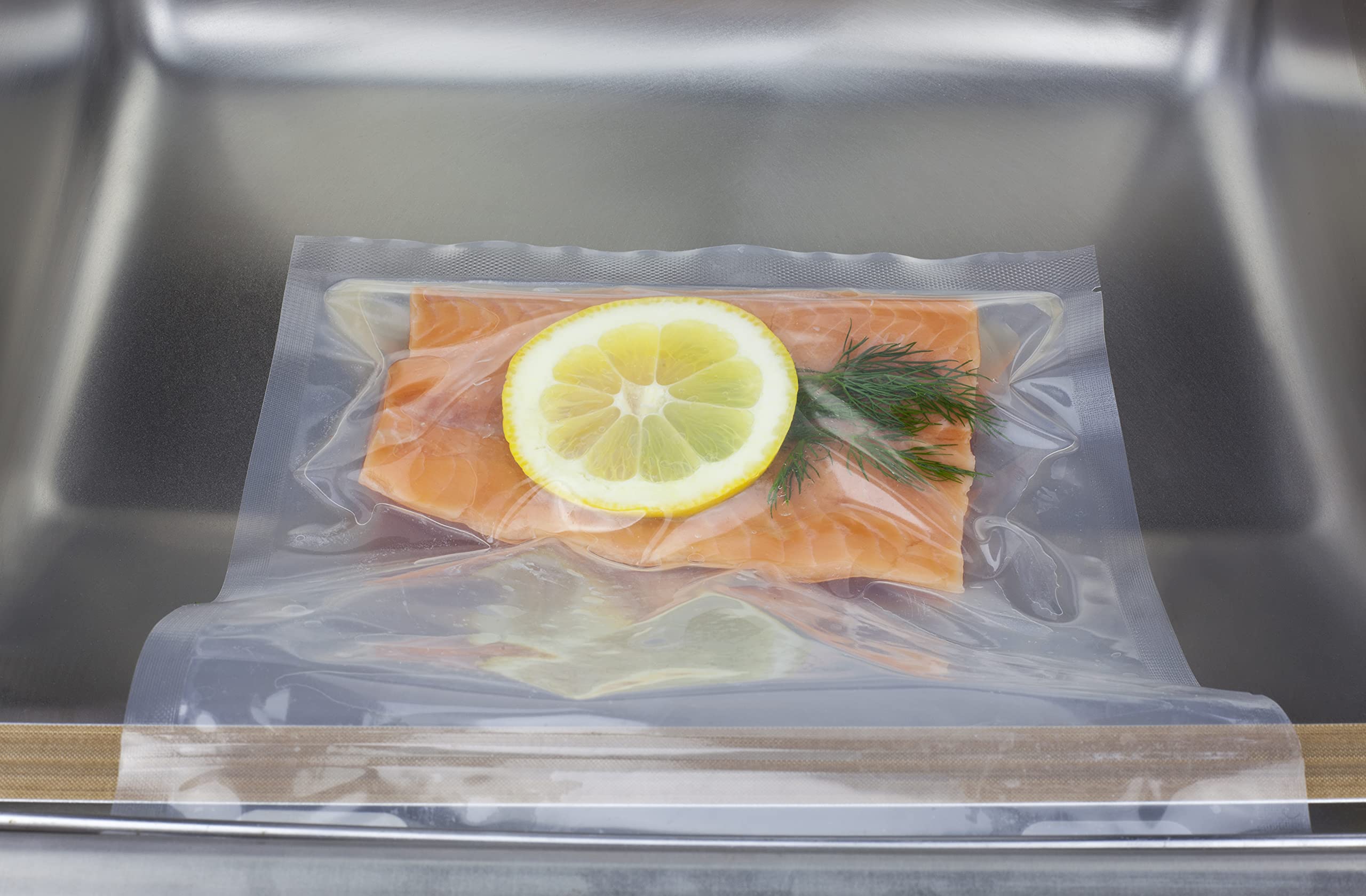 Caso VacuChef 40 - Kammervakuumierer aus Edelstahl, 1417 & Siegelrandbeutel 25 x 35 cm, 90 mμ, 100 Stück, ausschließlich für Kammervakuumierer, glatte Oberfläche, BPA-Frei, Sous Vide