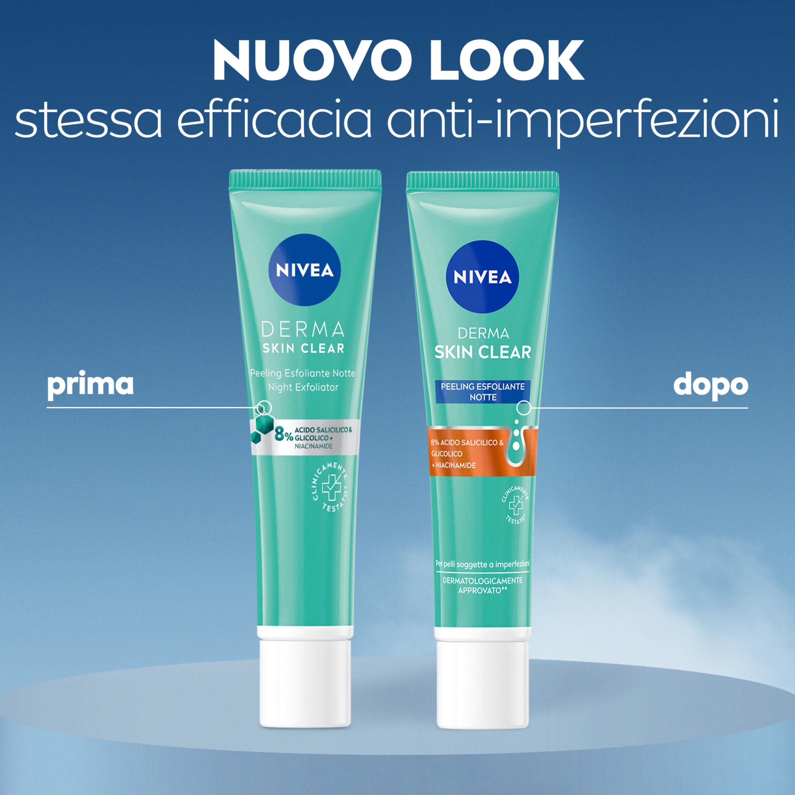 NIVEA Derma Skin Clear Peeling Anti-Imperfezioni 40 ml, Peeling viso esfoliante per la cura della pelle mista con Acido Glicolico, Acido Salicilico e Niacinamide, Esfoliante viso purificante