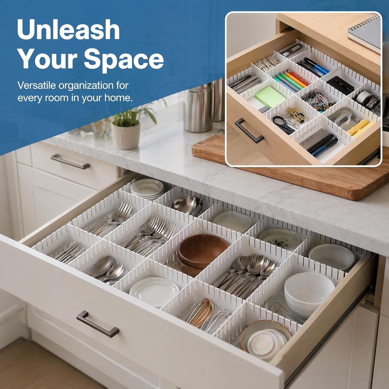 Adjustable Drawer Dividers, DIY Cut-to-Fit Organizers - White, 24 Pack
