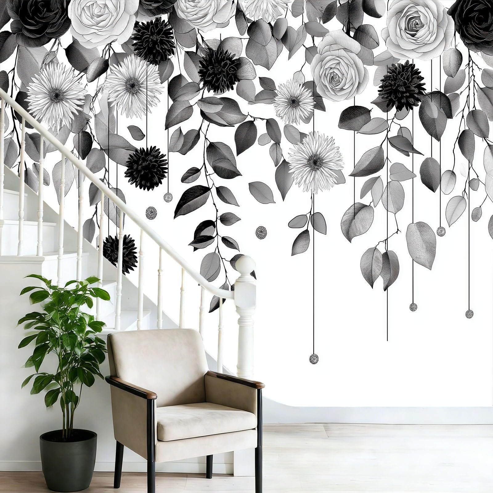Fototapeta dziecięca włóknina liniowa sztuka botaniczna gigantyczny plakat minimalistyczny styl dekoracja ścienna panorama 3D idealna do sypialni dziecięcej 400 x 280 cm