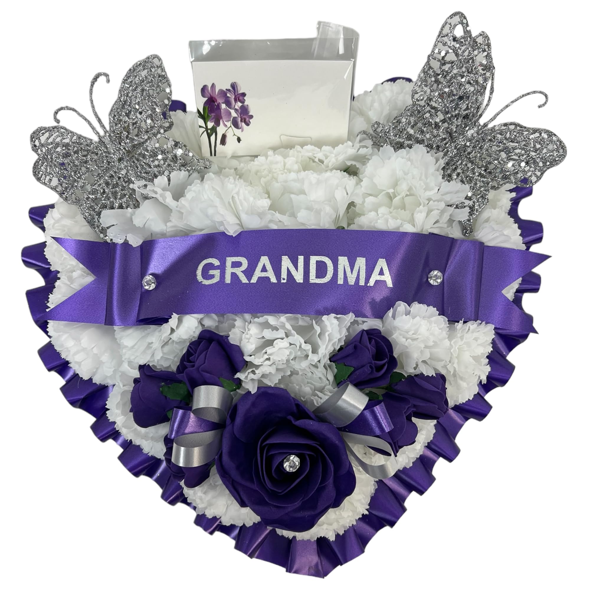 beautiful bouquets Wreath heart grave memorial artificial mum, dad, nan, grandad (PURPLE, GRANDSON)