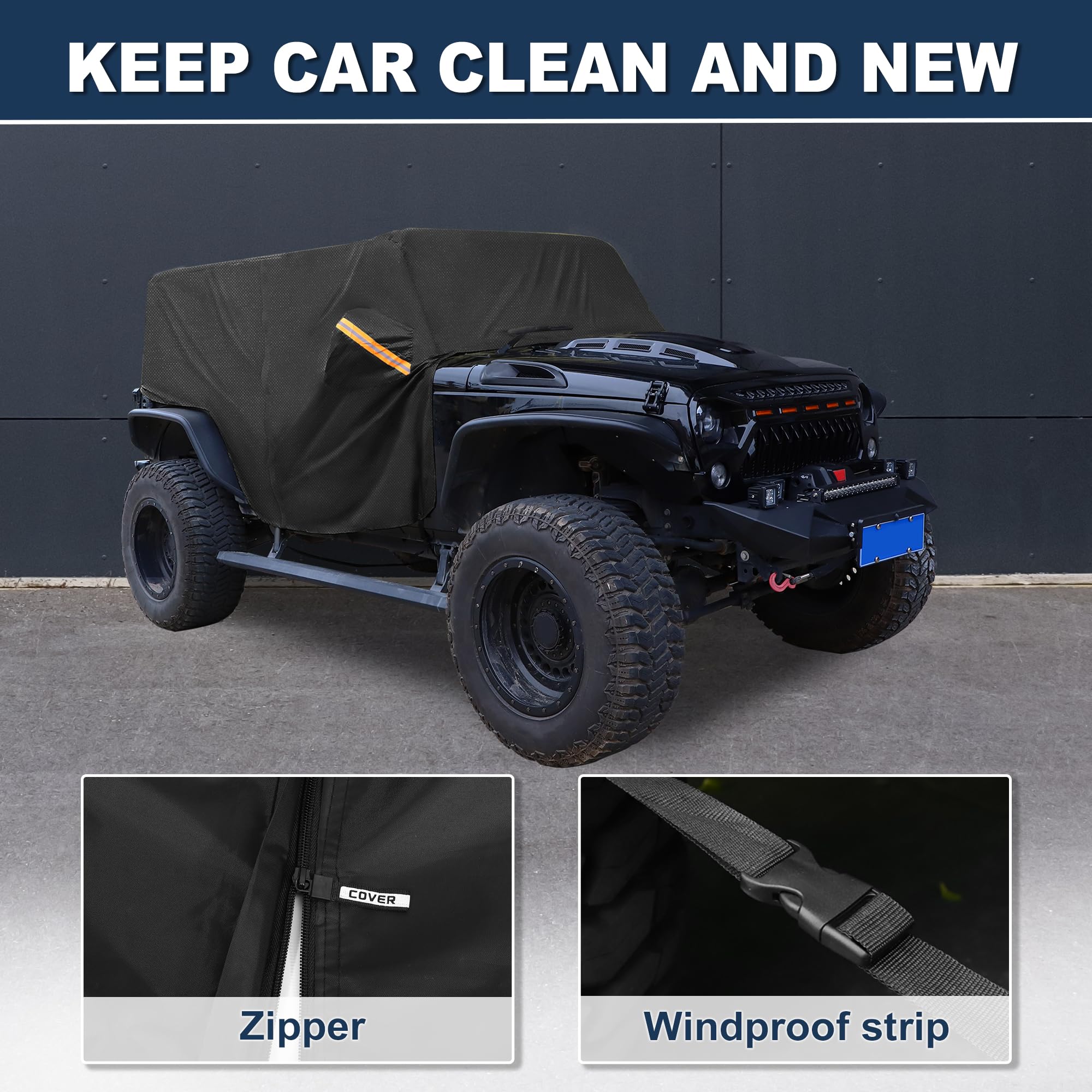 ACROPIX 210D Black Car Cover Waterproof All Weather Half Exterior Cover Rain Hail Sun Protector Car Cover Fit — view 3