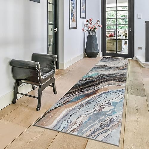 Miniatura 29 de Mountain Up - Alfombra de entrada de 3 x 5 pies, moderna alfombra de mármol lavable con parte trasera antideslizante, entrada abstracta, alfombra