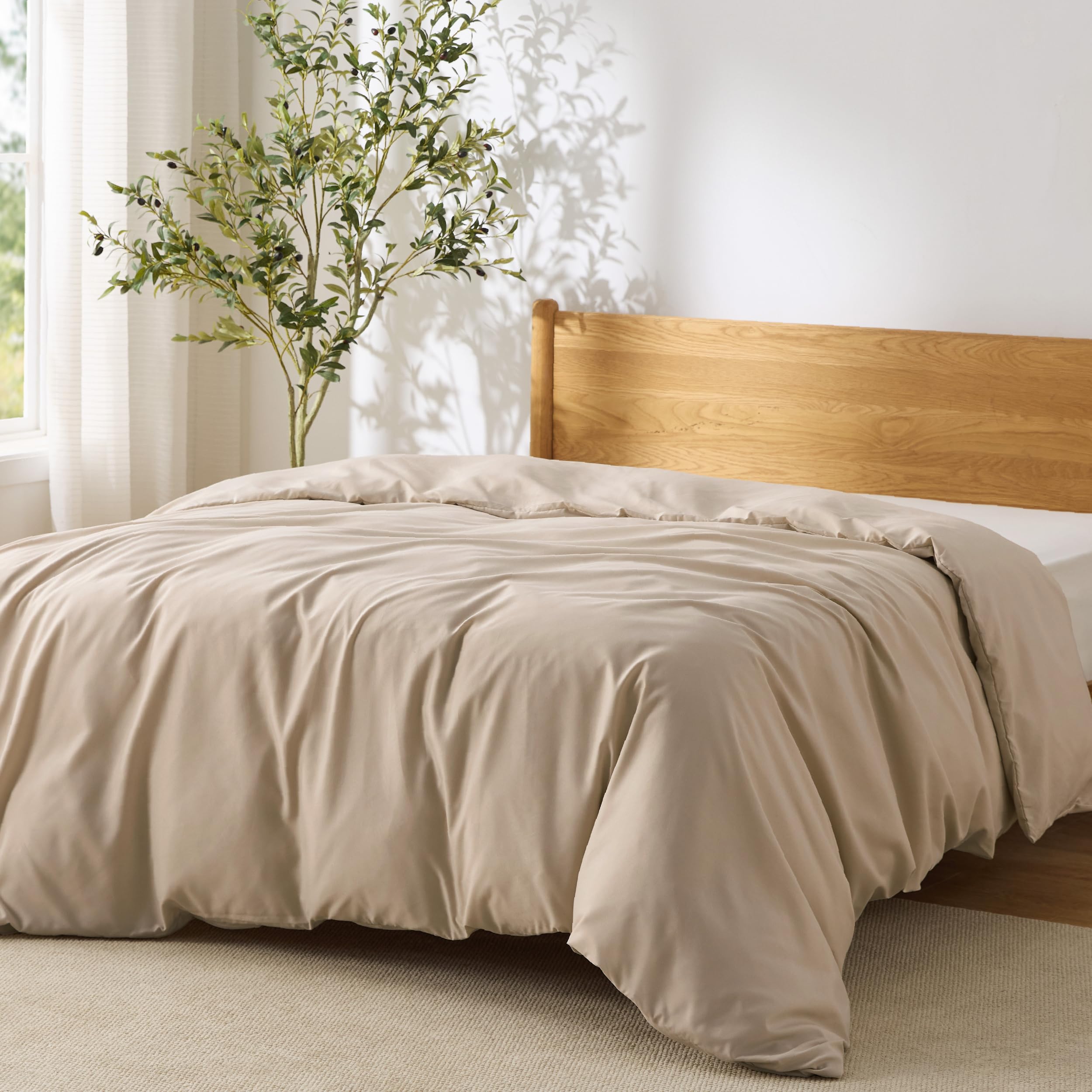 Bedsure Duvet Cover Queen Size, Soft Double Brushed Bedding, Light Brown