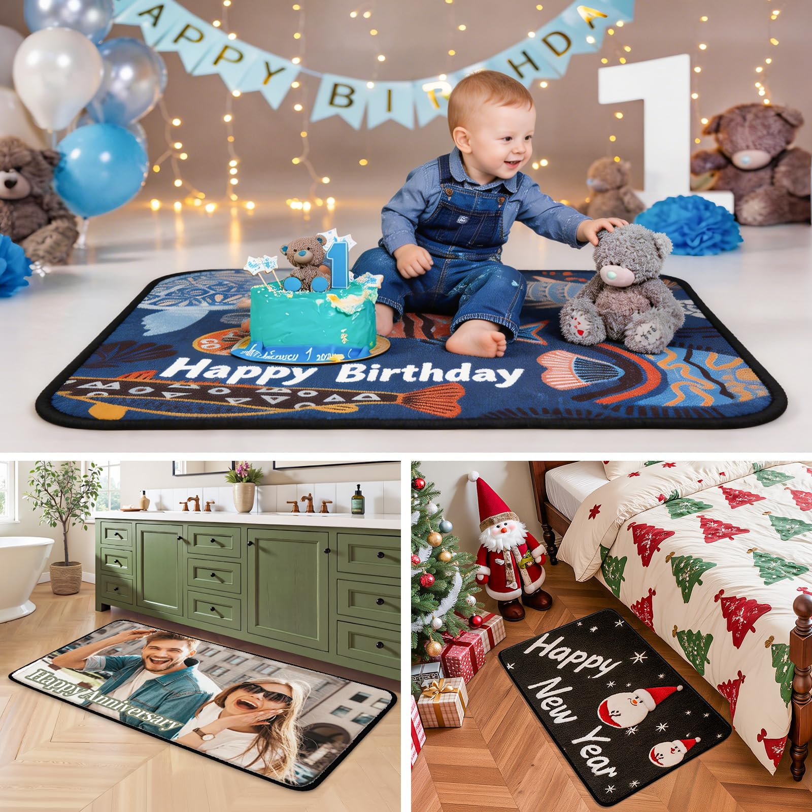 Personalisierte Fußmatte, individueller Teppich mit Foto, Logo & Text, rutschfeste waschbare Bodenmatte, Geschenk für Einzug, Haustier-Geschenk, Maßgeschneiderte Geschenke(50 x 75 cm)