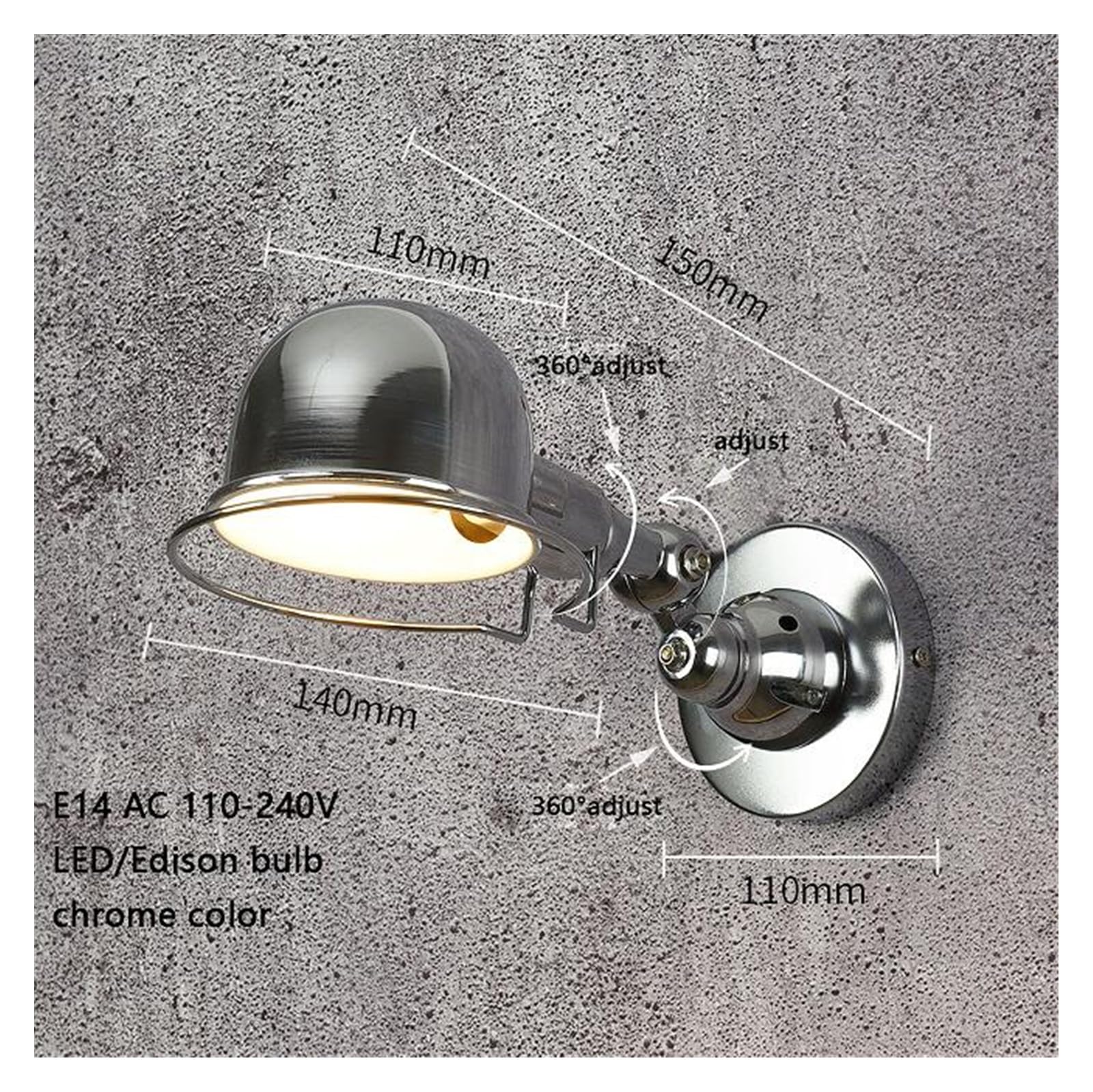 Genérico Lámpara de pared Jielde ajustable de estilo Industrial nórdico clásico, aplique de pared en V, luces LED for sala de estar, dormitorio y baño(W12146L white,With switch)